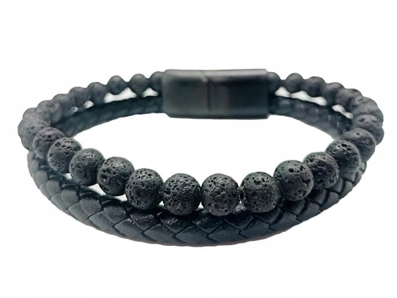 Pánský náramek z chirurgické oceli s copánkem a kuličkami 21 cm