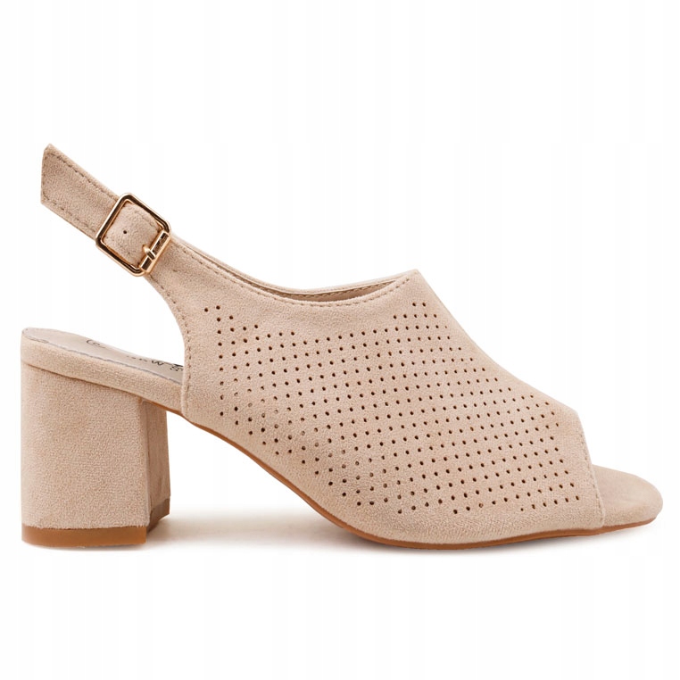 Sandały Damskie Buty Na Słupku Ażurowe Beżowe