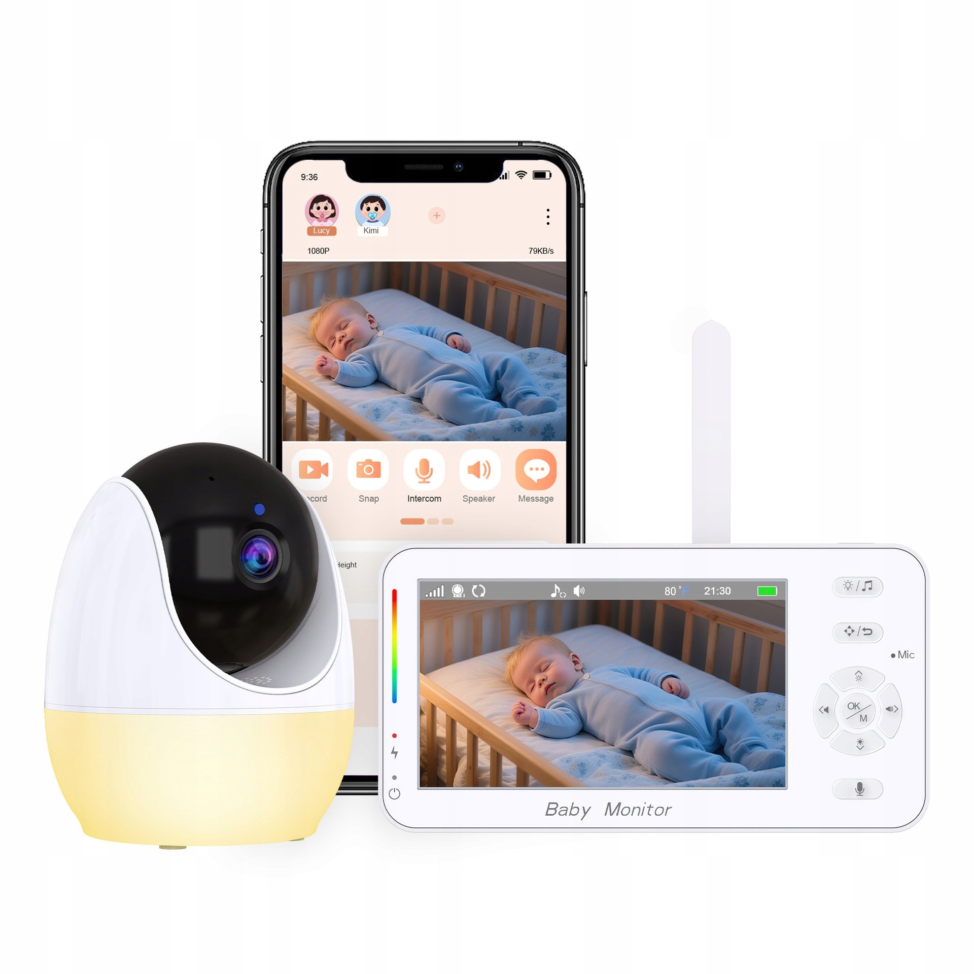 Chůvička s kamerou RobiCam BabyView ABM206 Monitor Černá