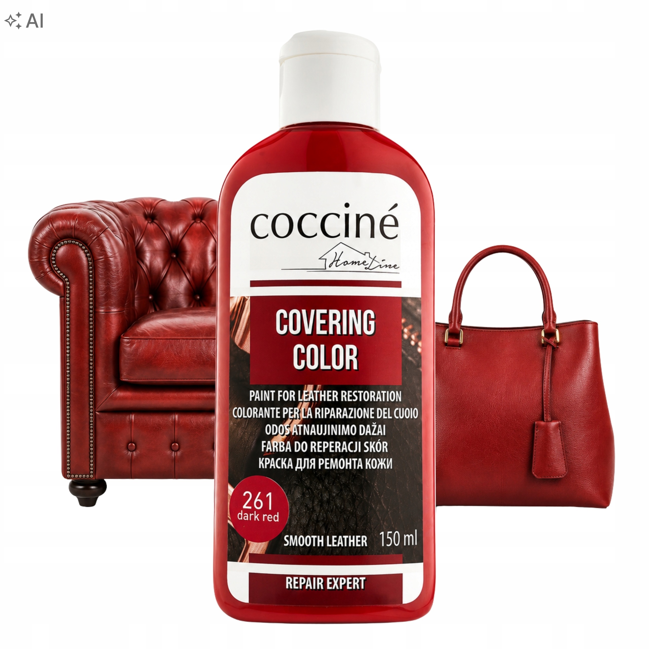 Farba do Renowacji Skóry Gładkiej Mebli Galanterii Ciemny Czerwony 150 ml