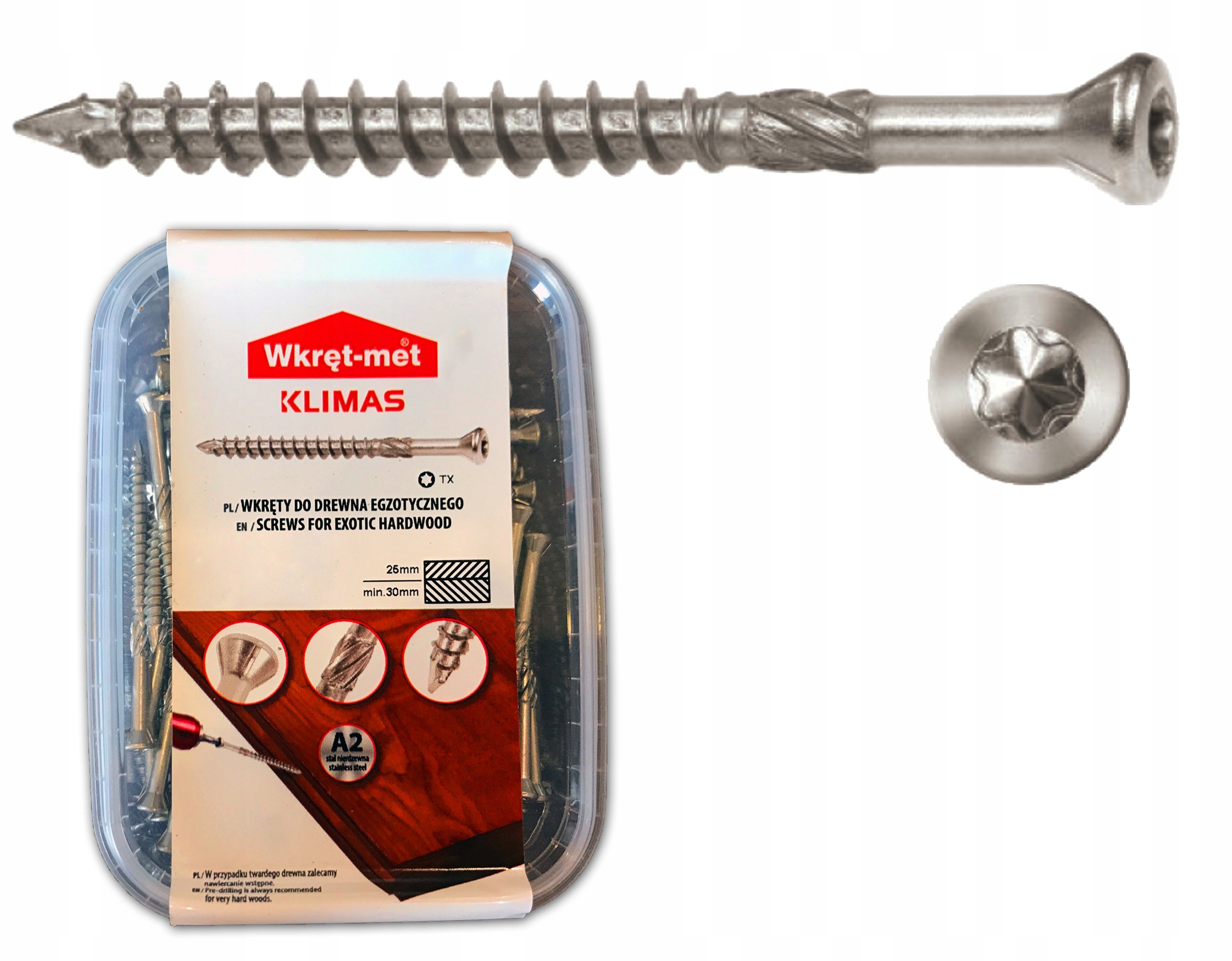Terasové Vruty z nerezové oceli do dřeva Torx A2 4 x60 mm 200ks Klimas