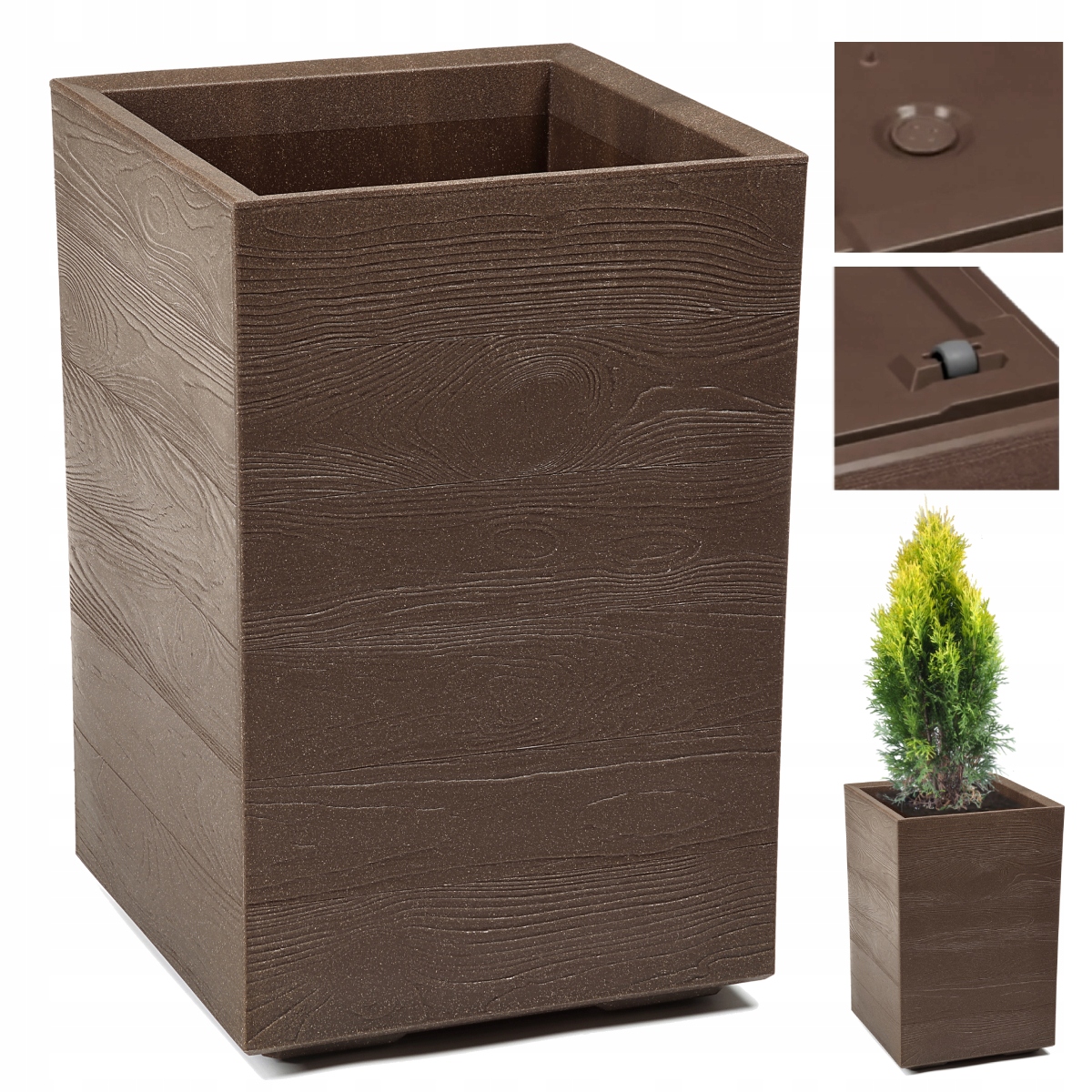 Donica Na Kółkach Karo Eco Coffee Efekt Drewna 60X40 Espresso Wysoka