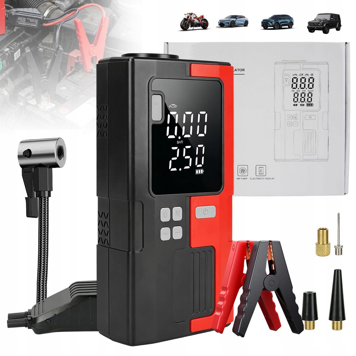 Jump Štartér Štartovanie Booster Powerbank 6000MAH S Kompresorom Pre Diesel 6,0 L