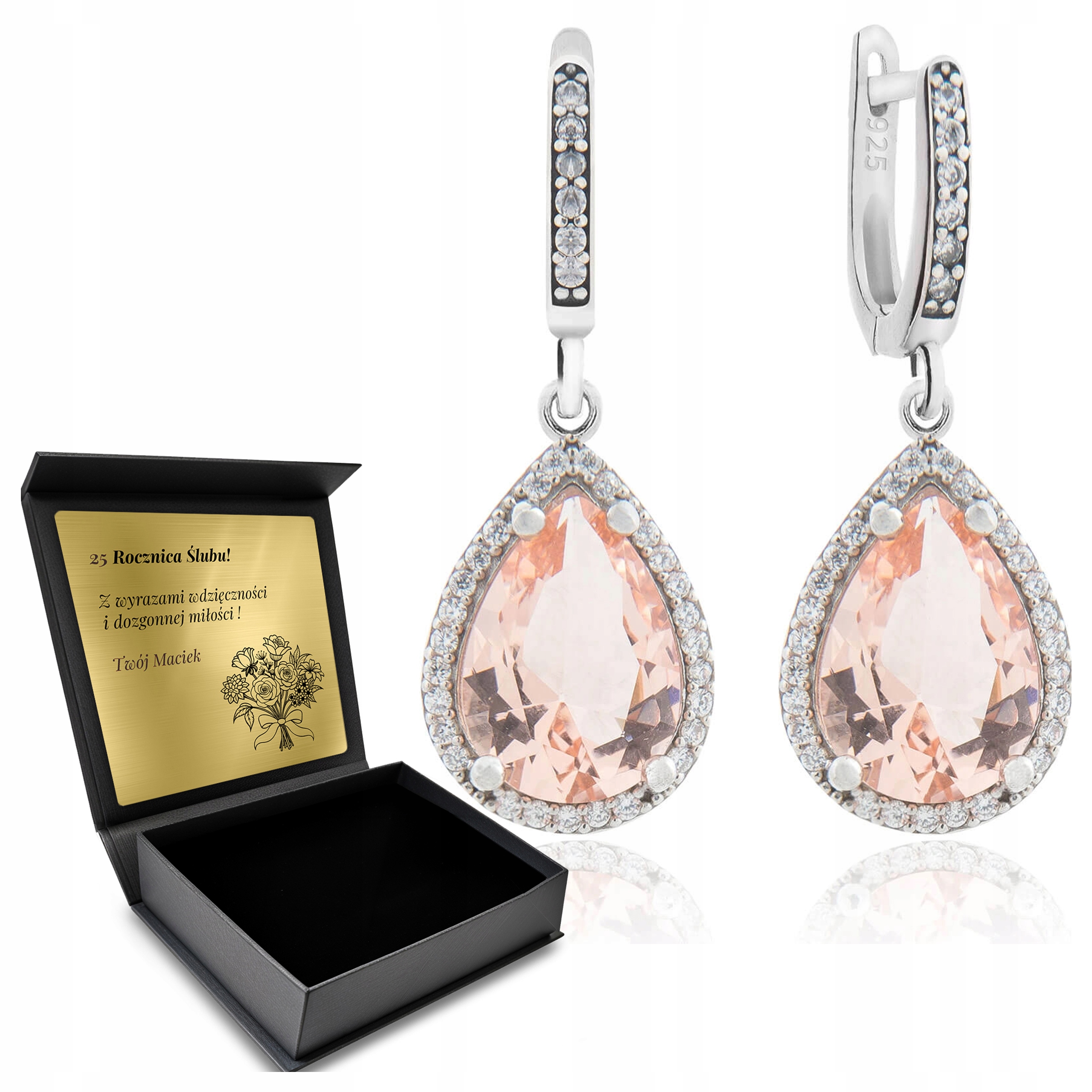 Stříbrné Náušnice 925 Zirkony A Morganit Dárek pro ženu Gravírování