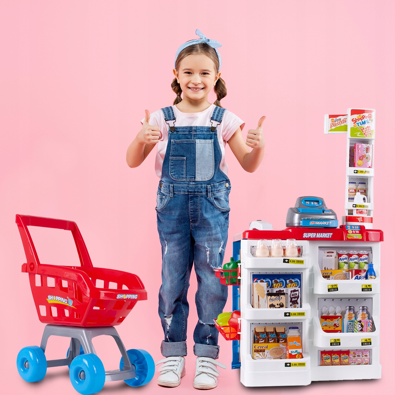 SUPERMARKET DUZY SKLEP DLA DZIECI KASA SKANER KOSZYK WÓZEK ZAKUPOWY Głębokość produktu 41 cm