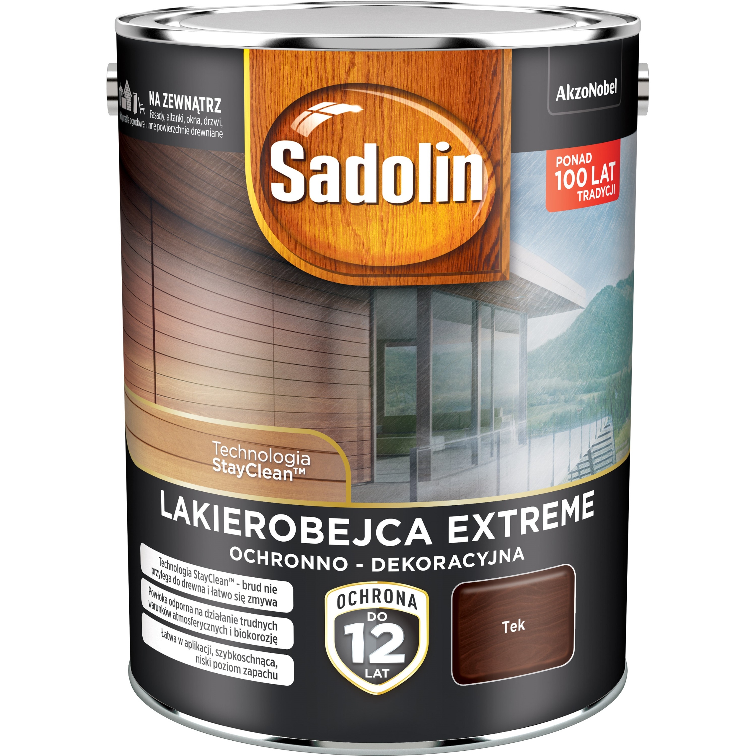 Lakierobejca do drewna altan płotów Sadolin Extreme tik tek teak 4,5L
