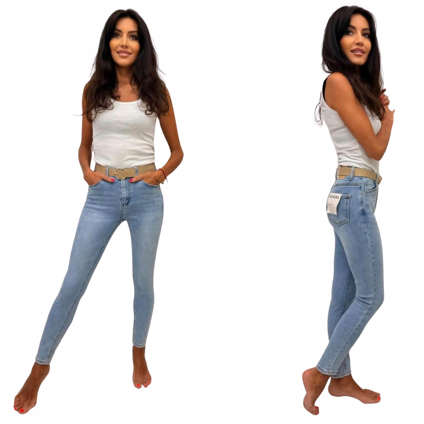 Dámské džínové kalhoty Úzké Nohavice M.Sara Pásek Střední Jeans L