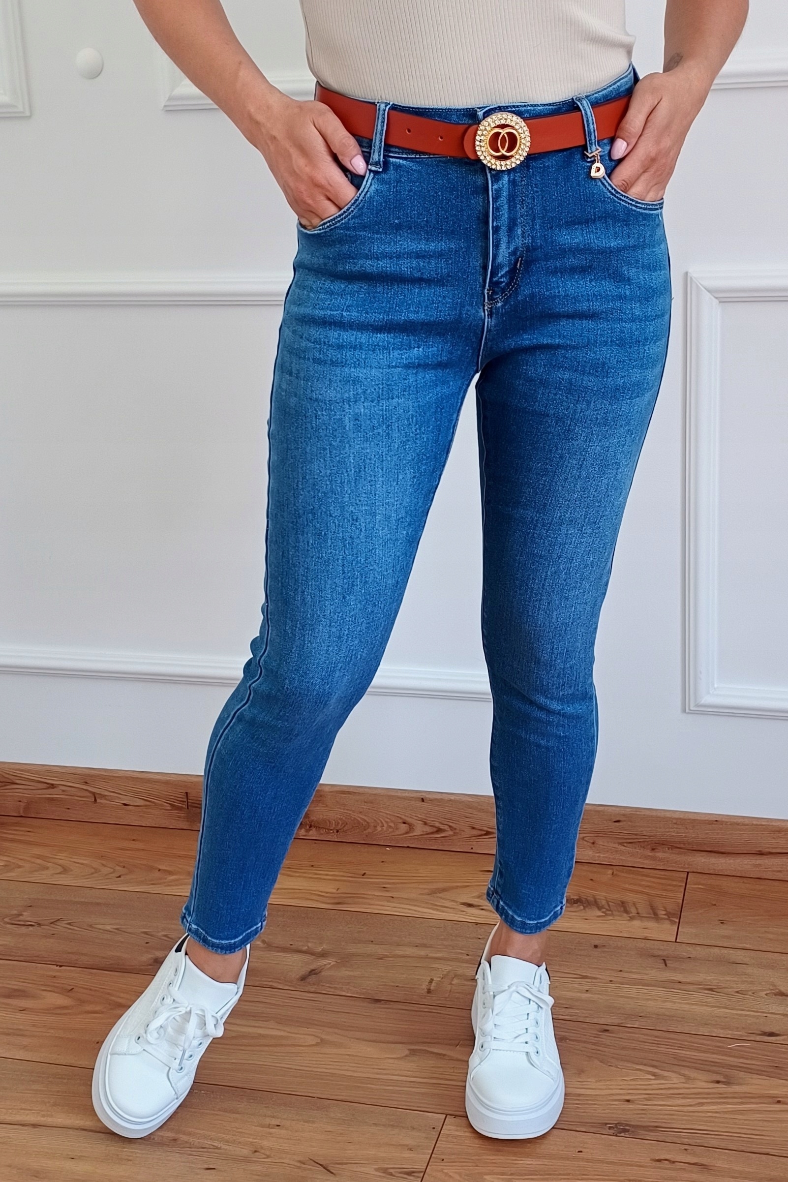 MS13 MODNE Jeansy M.SARA Push Up Z PASKIEM 38 M (30) 38-50 Fason rurki