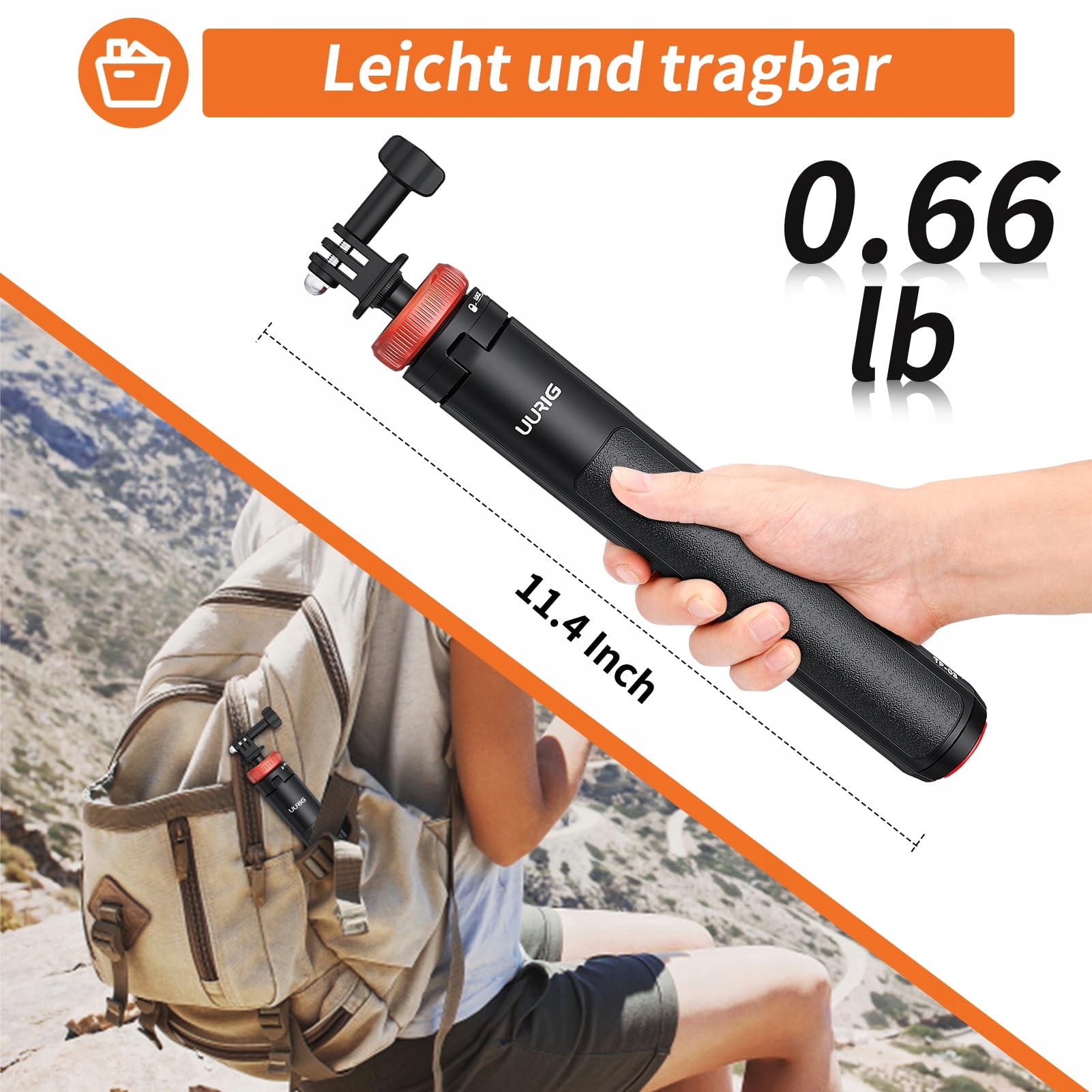 VRIG Selfie Stick Statyw 130cm Niewidoczny Do GoPro DJI Insta 360 — miniatura 5
