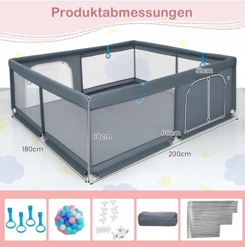 KOJEC PLAC ZABAW DLA DZIECI, SUCHY BASEN + PIŁECZKI 200 x 180 x 68 cm Kod producenta UY10069GR