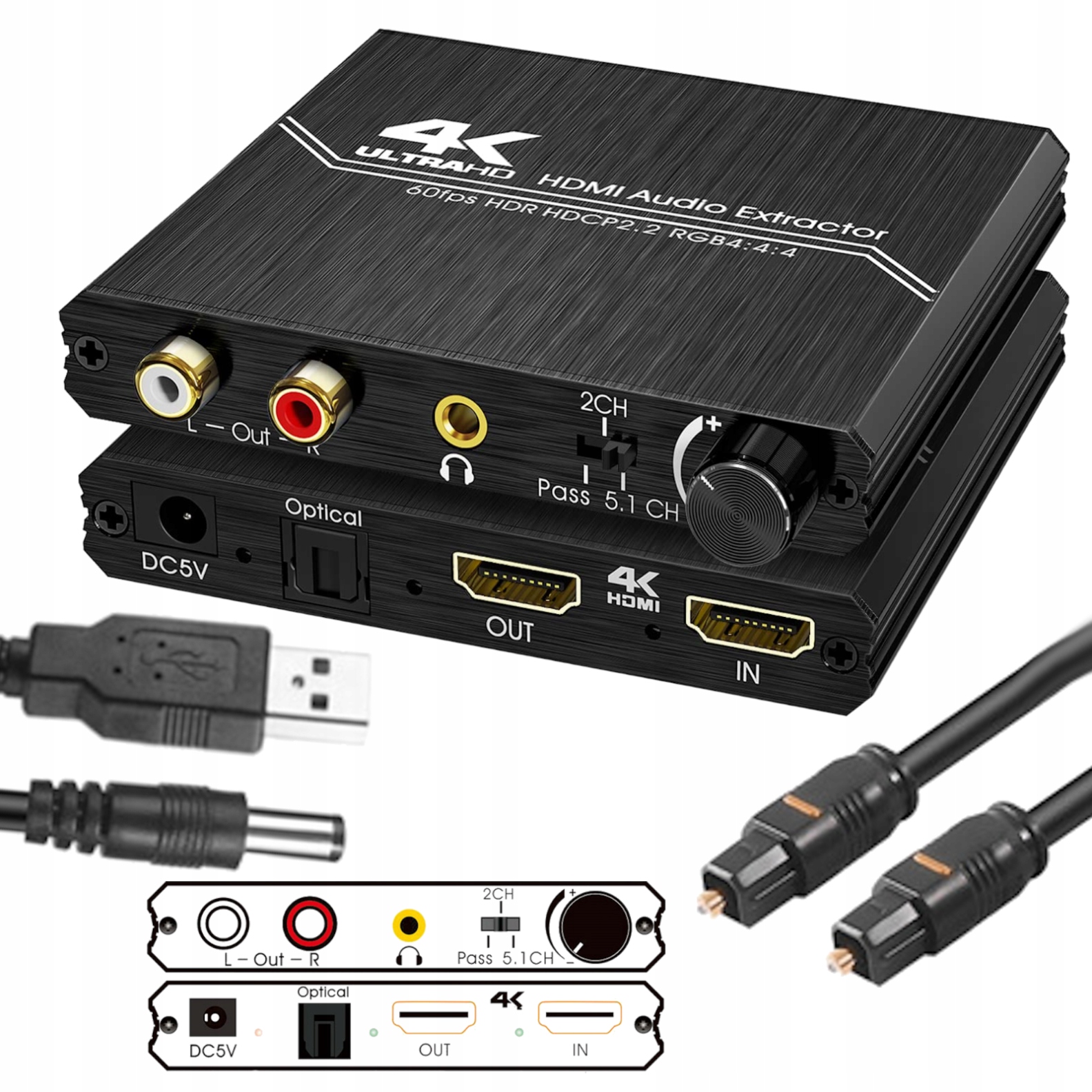 Hdmi 2.0 Audio Extraktor Dac 4K 60FPS Uhd Spdif Toslink L/r Jack 3,5mm Separátor