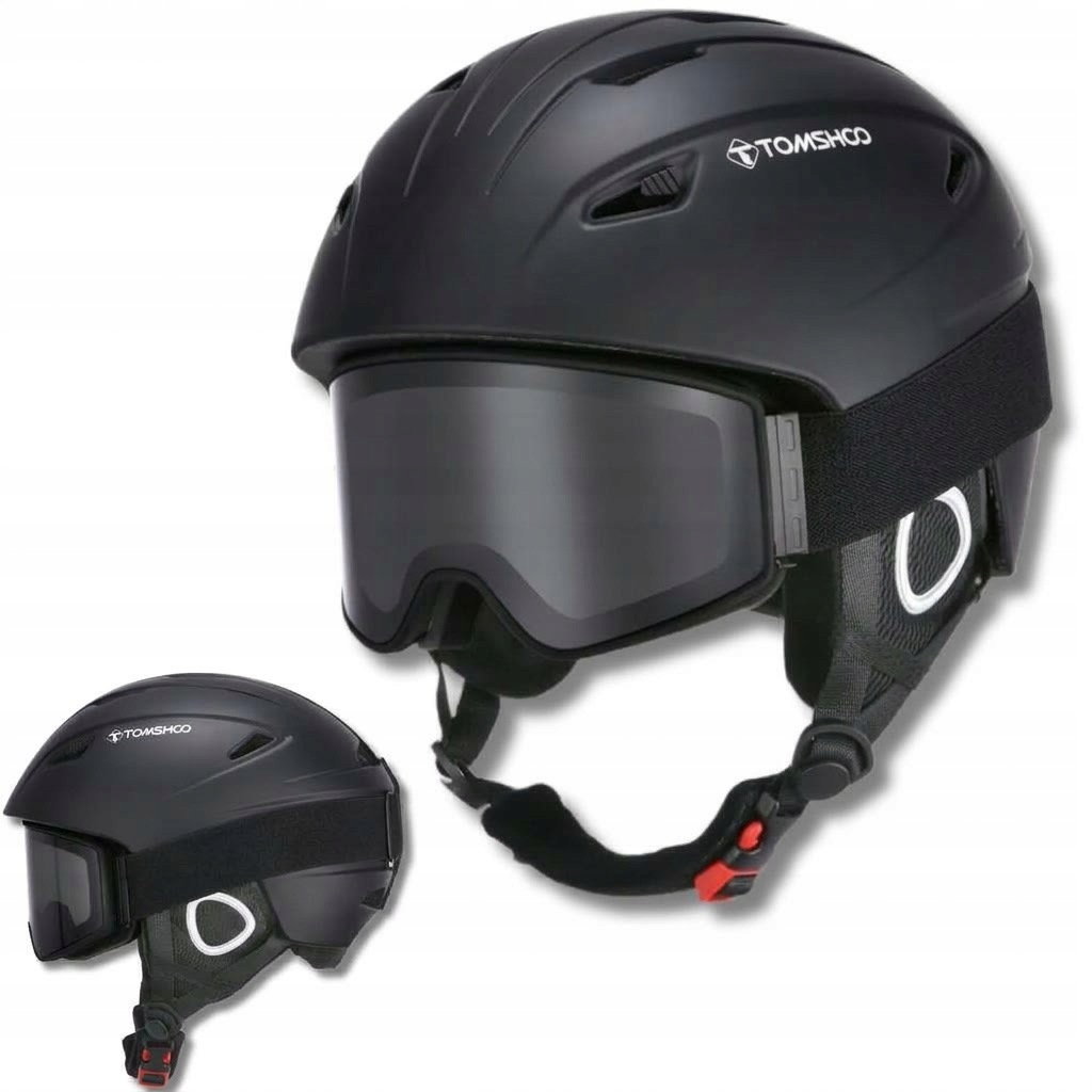Zestaw Kask Narciarski Gogle UV400 Snowboard Narty Tomshoo Czarny Rozmiar L