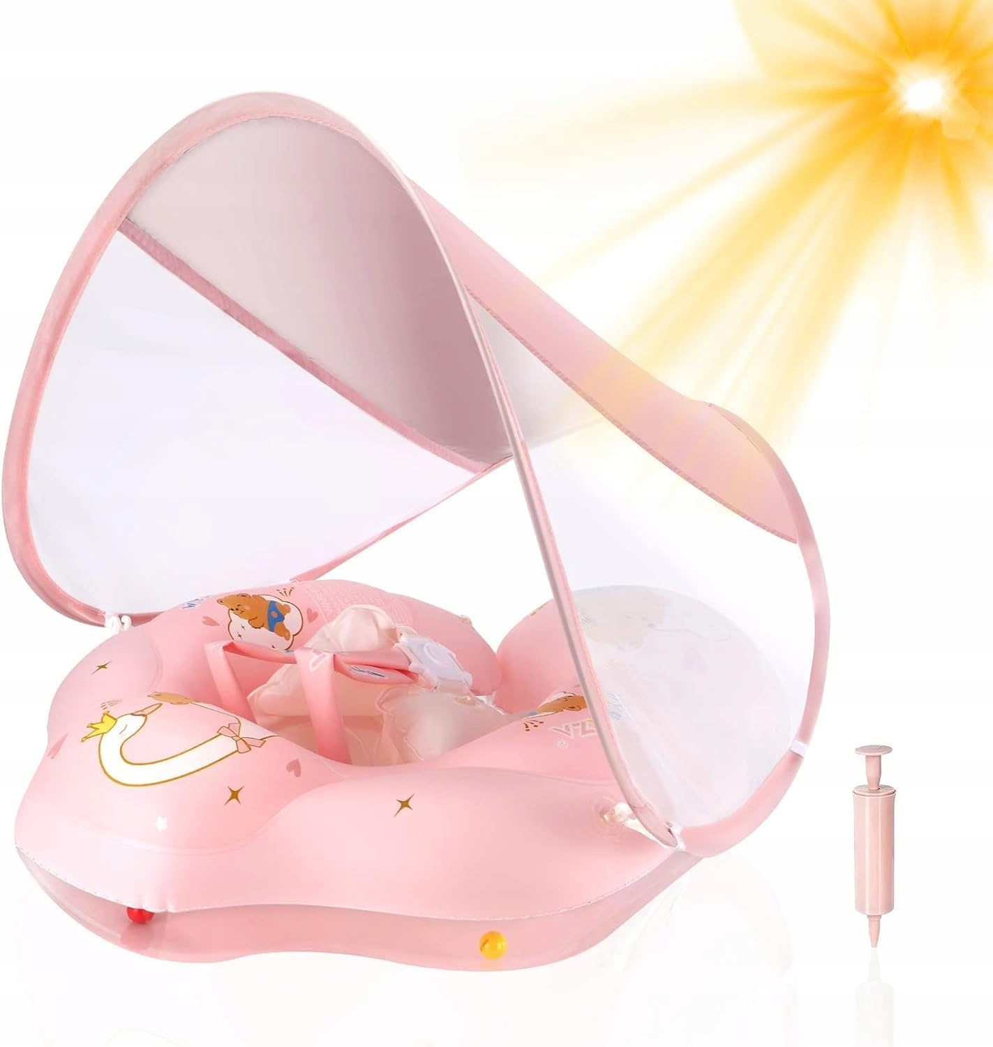 Koło do pływania dla niemowląt z daszkiem Spf 50+ różowe Wyriaza