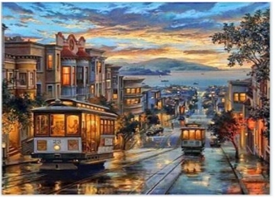 Haft Diamentowy 5D Mozaika Miasto Tramwaje Zachód