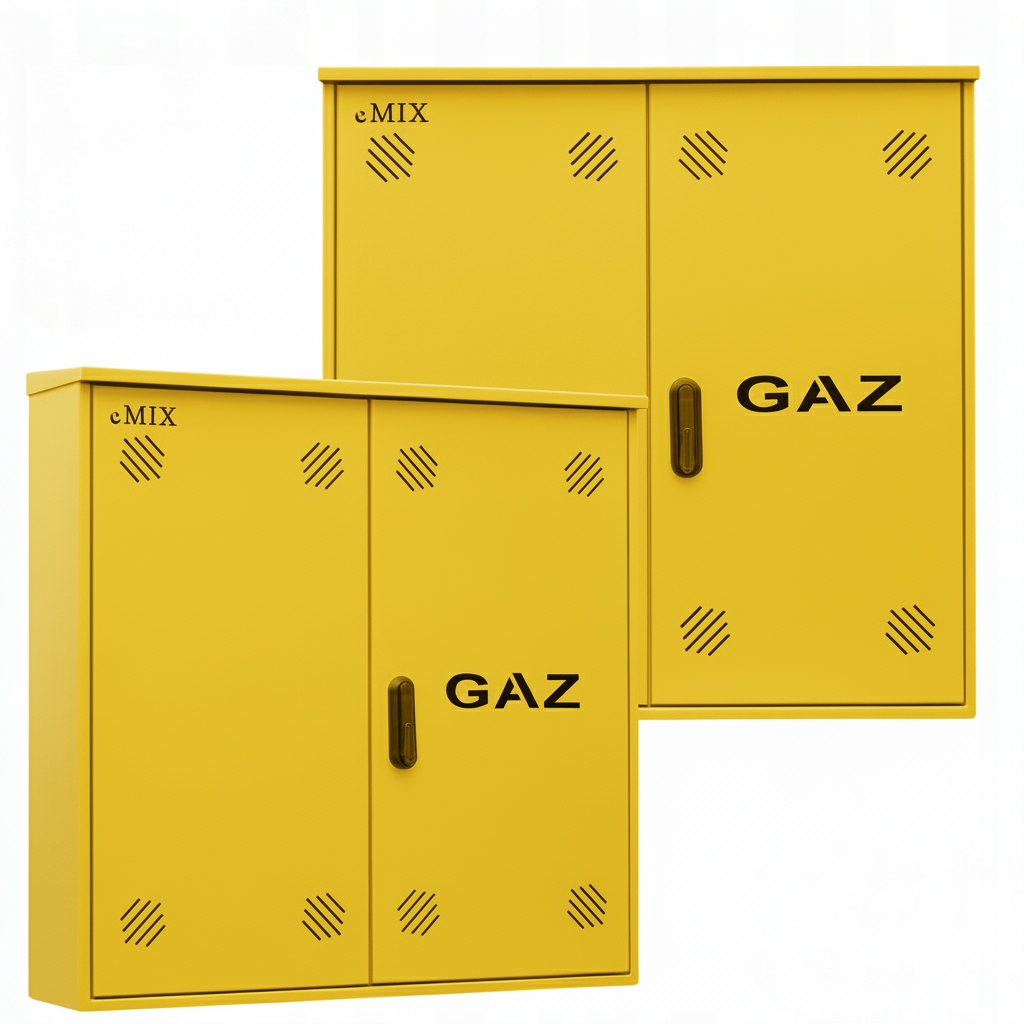 Szafka PUNKT GAZOWY 1000x1000x250 mm na 3 gazomierze ŻÓŁTA z PODSTAWĄ