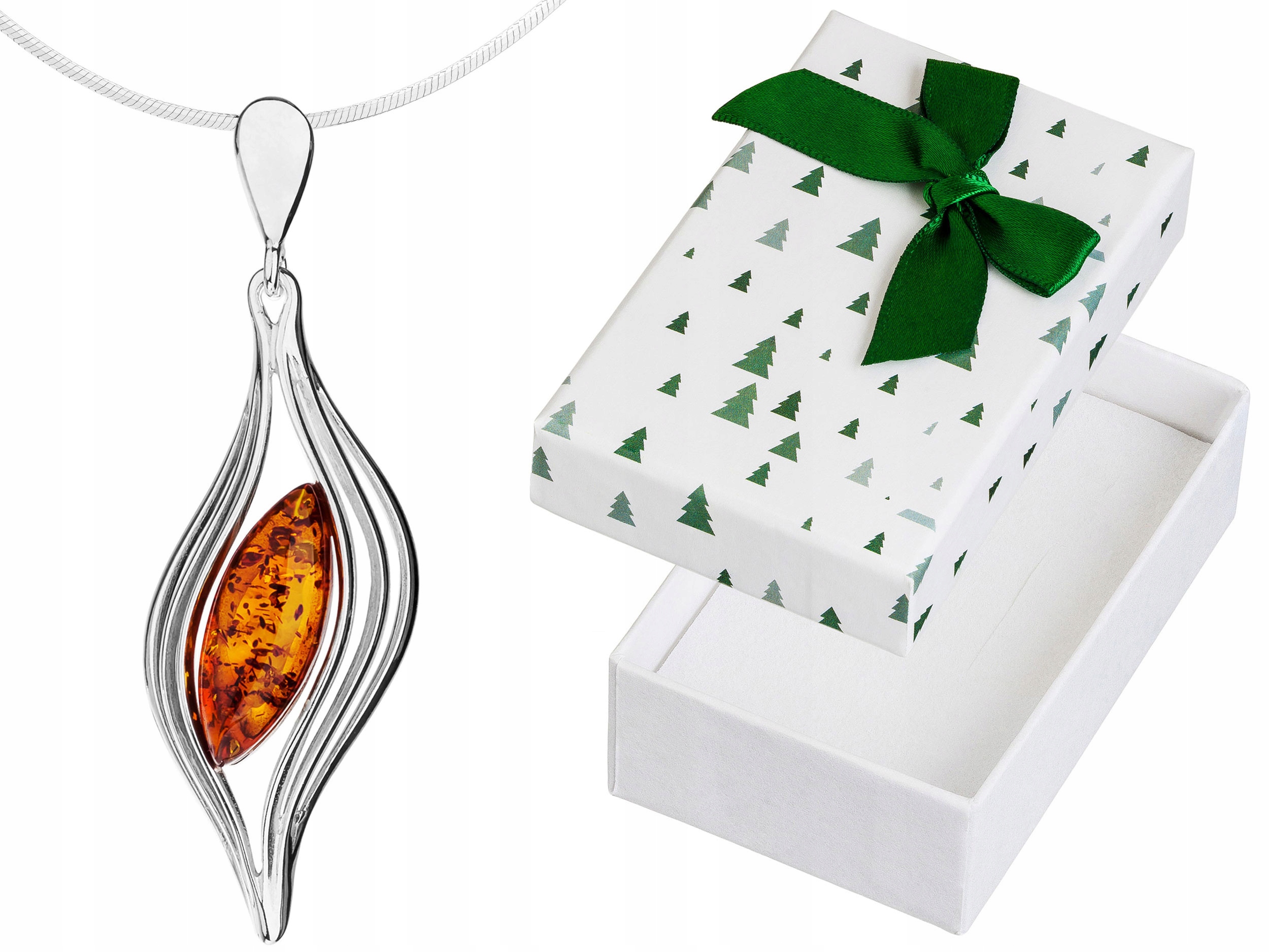 Velký stříbrný dámský ažurový náhrdelník s jantarem Dlouhý jantar 80 cm