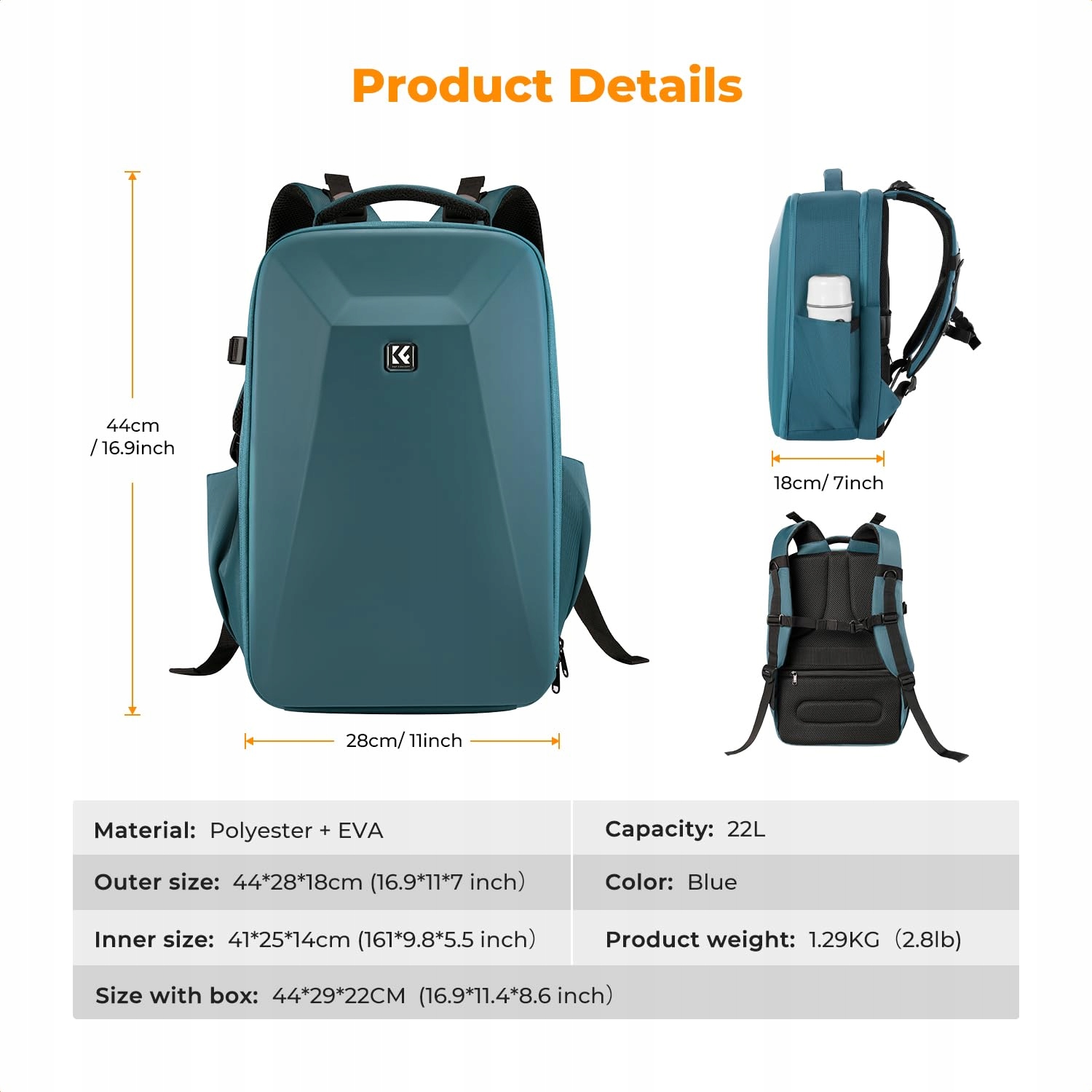 K&F CONCEPT Plecak Na Aparat z Twardą Obudową i Przegrodą Na Laptop 15.6" — miniatura 7