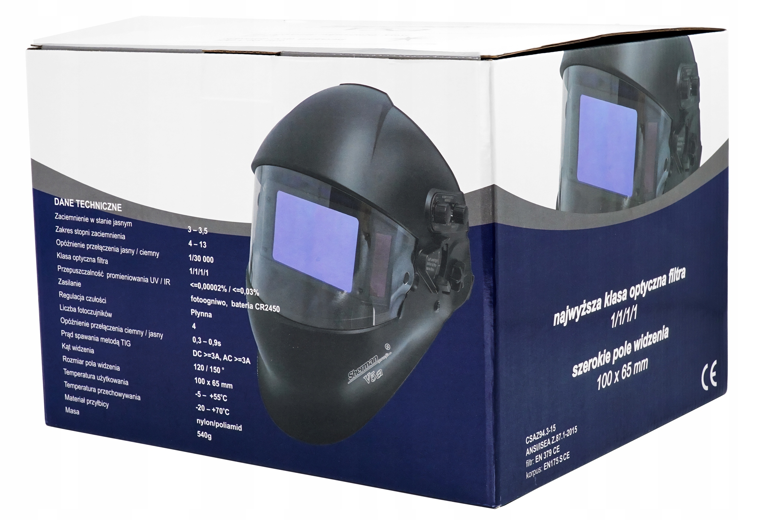 PRZYŁBICA samościemniająca maska spawalnicza Sherman V5a TRUE COLOR Klasa optyczna 1/1/1/1