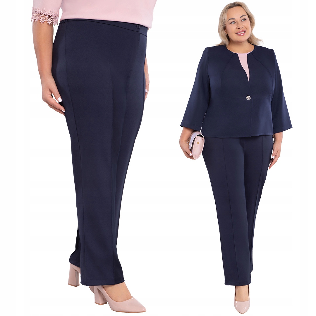 Elegantní tmavě modré hladké kalhoty 58