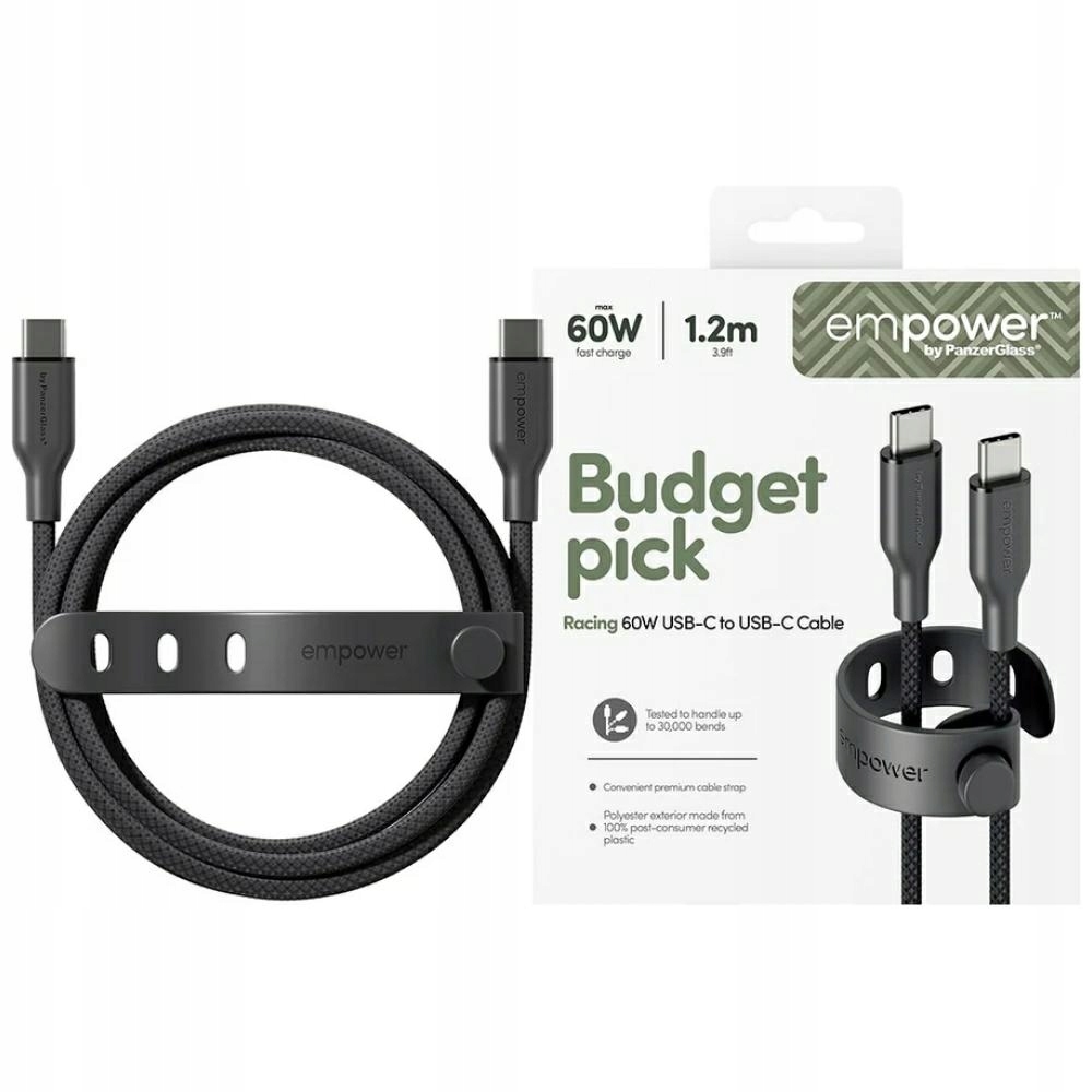 Kabel empower by PanzerGlass Racing 60W Usb-c na Usb-c 1.2 m černý