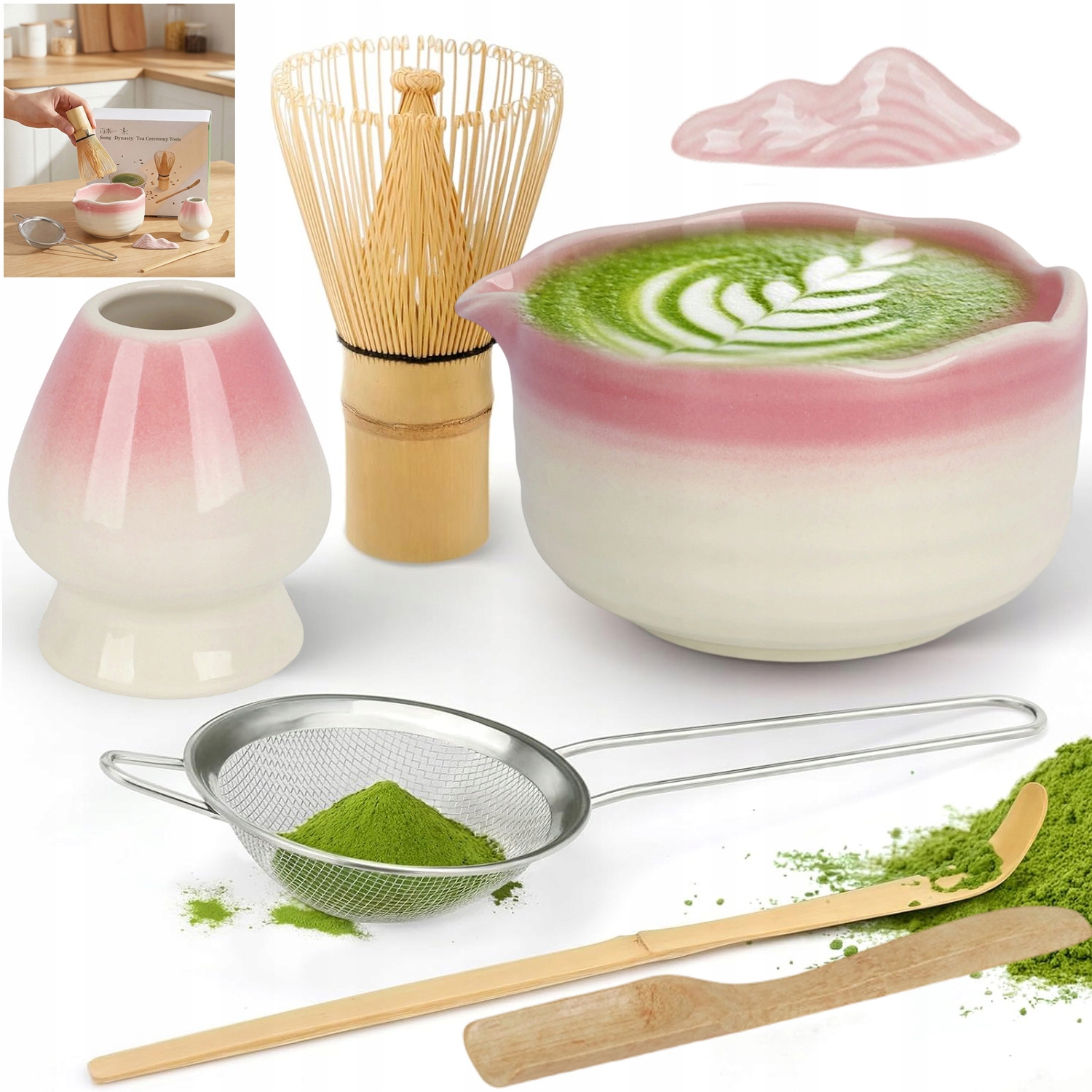 Zestaw Miotełka Chasen Pędzel Do Herbaty Matcha+łyżk +chashaku 7SZT