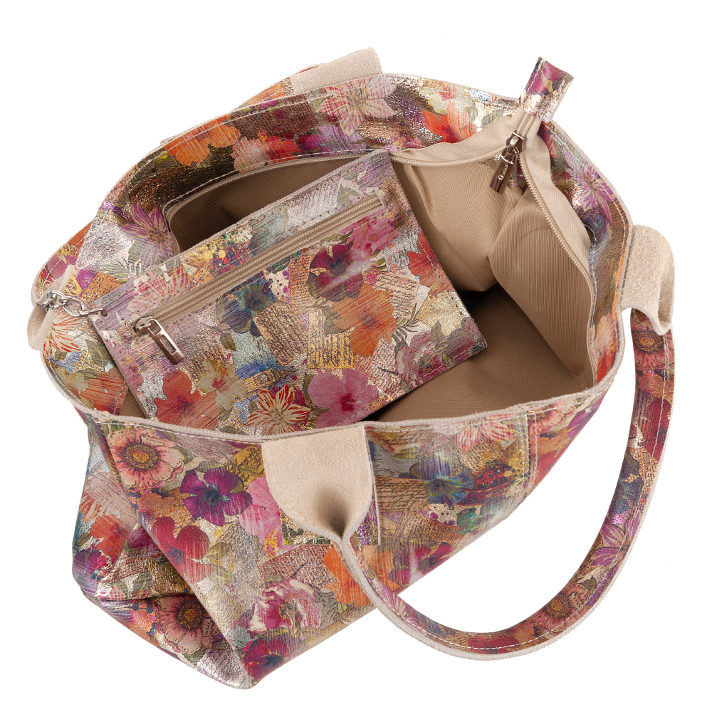 ZŁOTA TOREBKA W KWIATY WŁOSKA SKÓRA KOLOROWA WOREK TORBA SHOPPER VERA PELLE Marka Vera Pelle