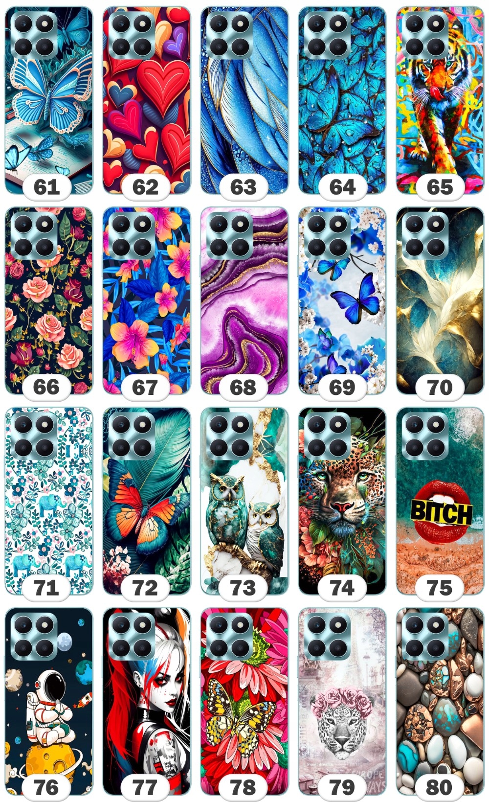 ETUI PLECKI FOTO Case OBUDOWA Pokrowiec JAKOŚĆ WZORY SZKŁO 9H do Honor X6A Marka Inna