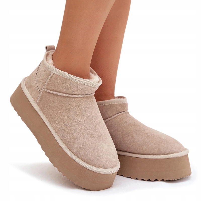 Dámské Sněhule Z Přírodního Semiše Na Platformě, Béžové, Velikost 39