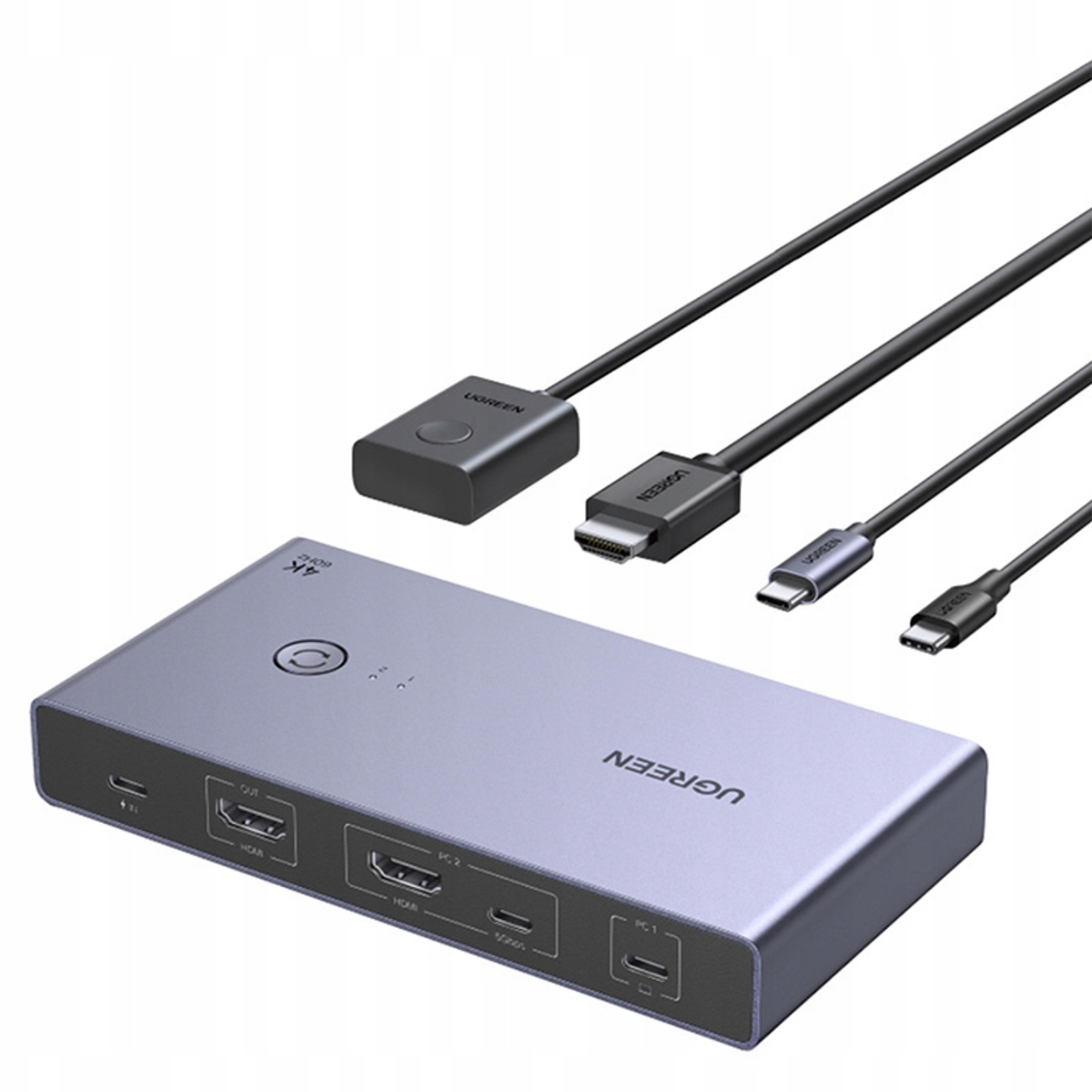 Ugreen Kvm Přepínač Usb-c Hdmi 4K 60HZ Stříbrný, Propojení Dvou Počítačů