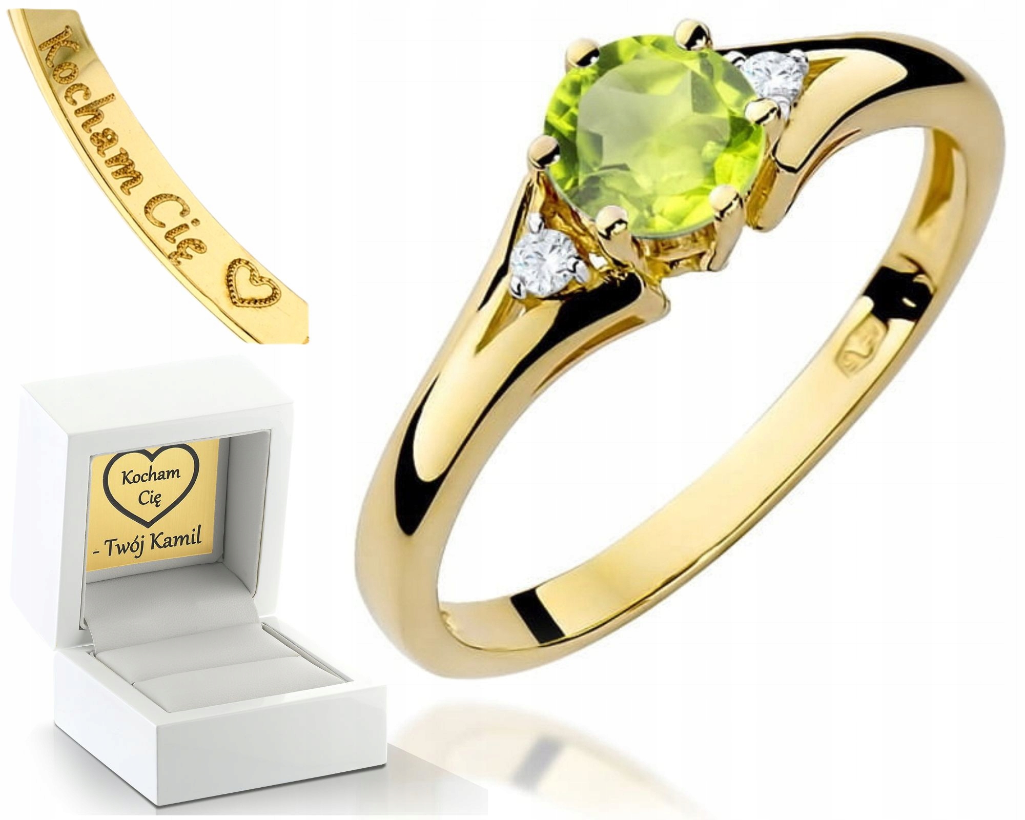 Zlatý Prstýnek S Přírodním Kamenem Olivín 585 Gravírování Dárek