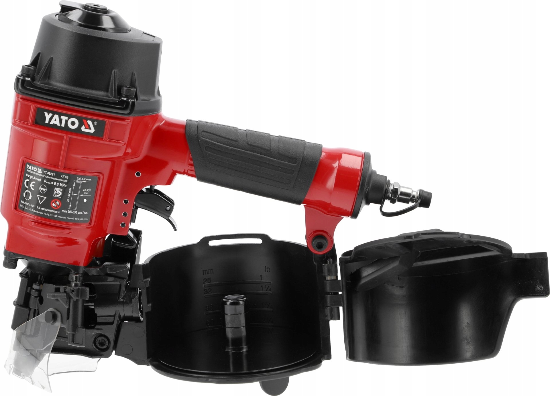 YATO GWOŹDZIARKA BĘBNOWA NA GWOŹDZIE 32-57MM YT-09221 Maksymalna długość gwoździ/zszywek 57 mm