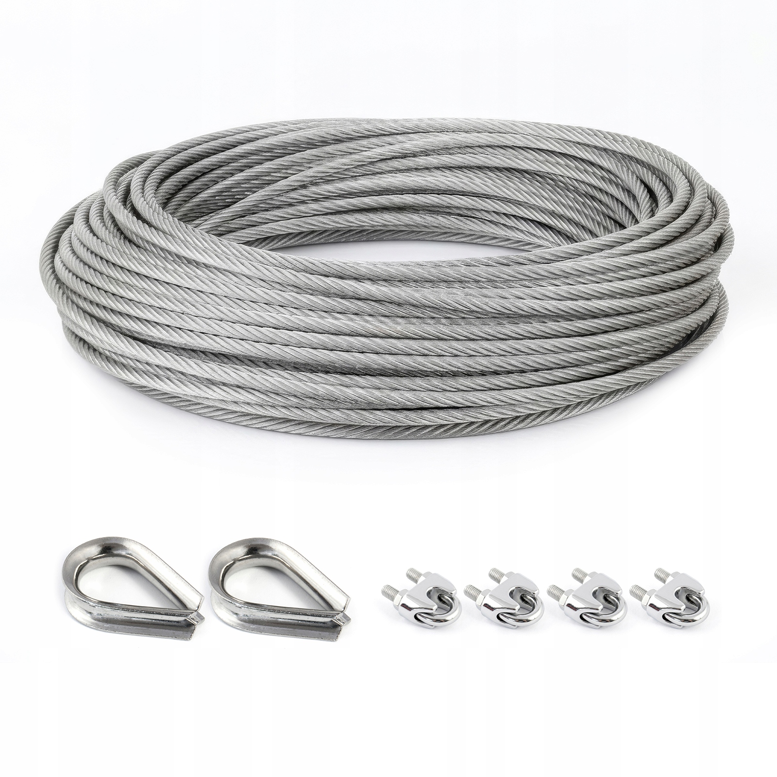 Sada nerezového lana 5 mm 7x7 100 m 2x kauše 5 mm 4x svorky 5 mm