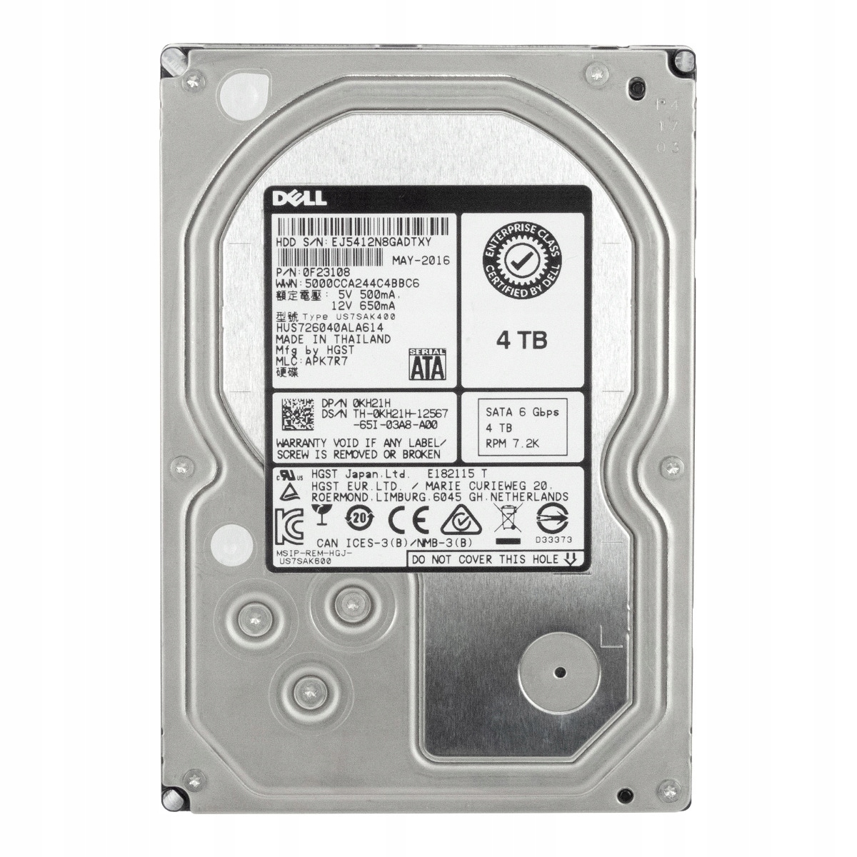 Dell 0KH21H 4TB 7.2K 128MB Sata III 3.5'' HUS726040ALA614