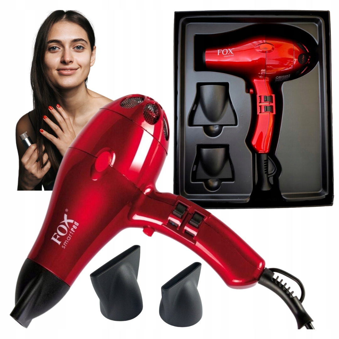 Mocna Suszarka do Włosów Jonizacja Kompaktowa Fox Smart Red 2100W