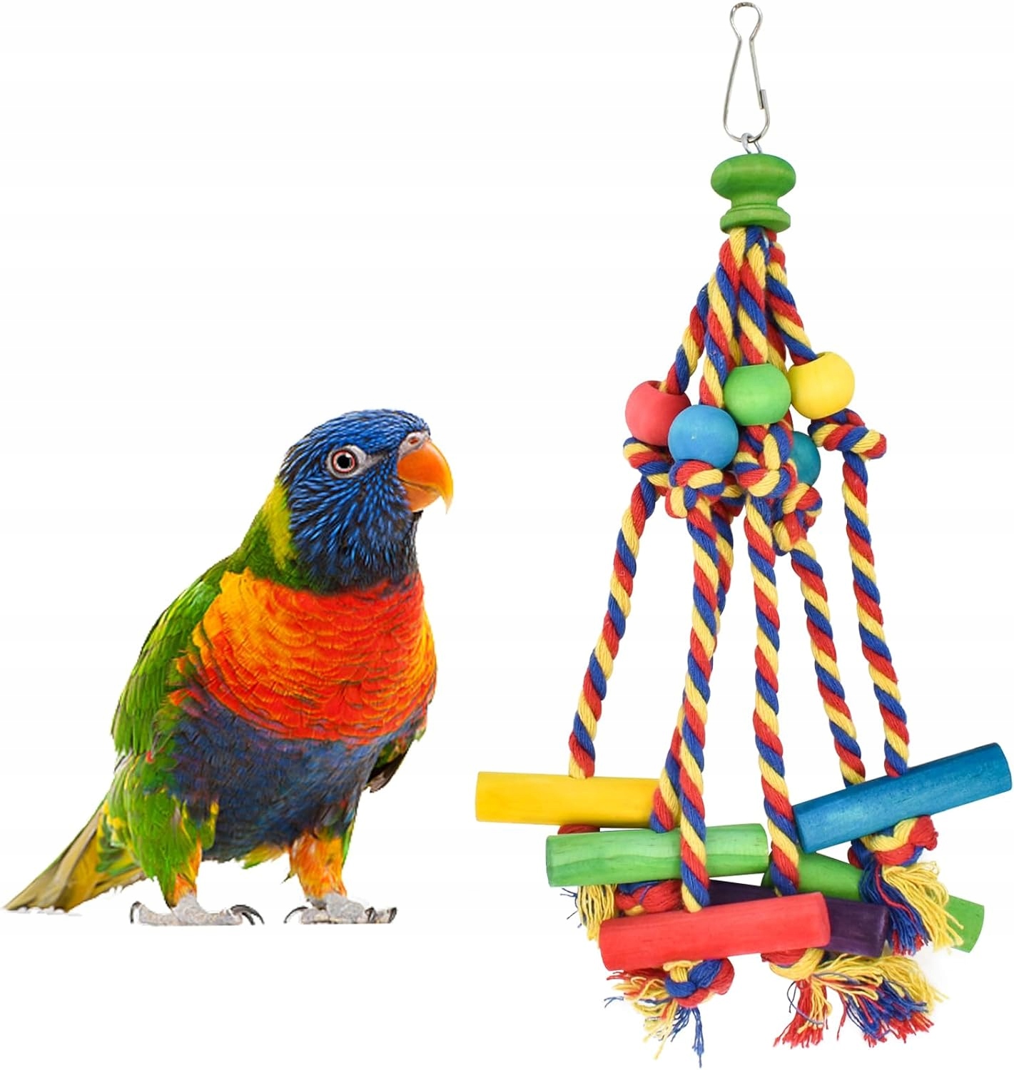 Levně Hračka Na Žvýkání Kousání Papoušek Pták Copánky Bloky Trhání Uzlů