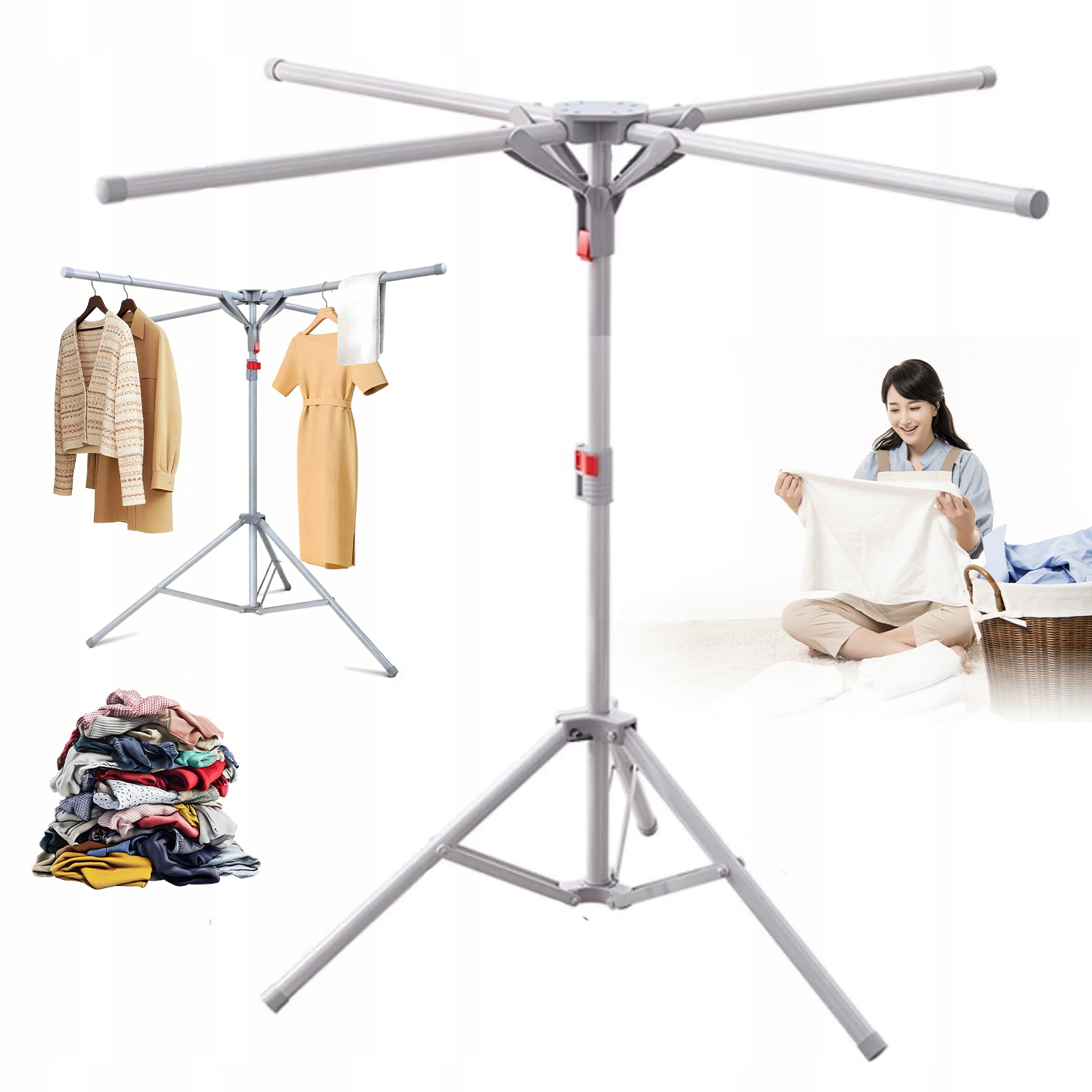 Levně Čtyřramenný Sušák Na Oblečení, Skládací, Šedý, Do Domácnosti