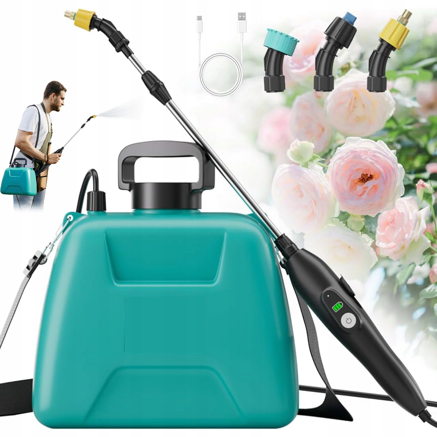 Elektrický Zahradní Batohový Postřikovač Akumulátor 8 L Se 3 Tryskami