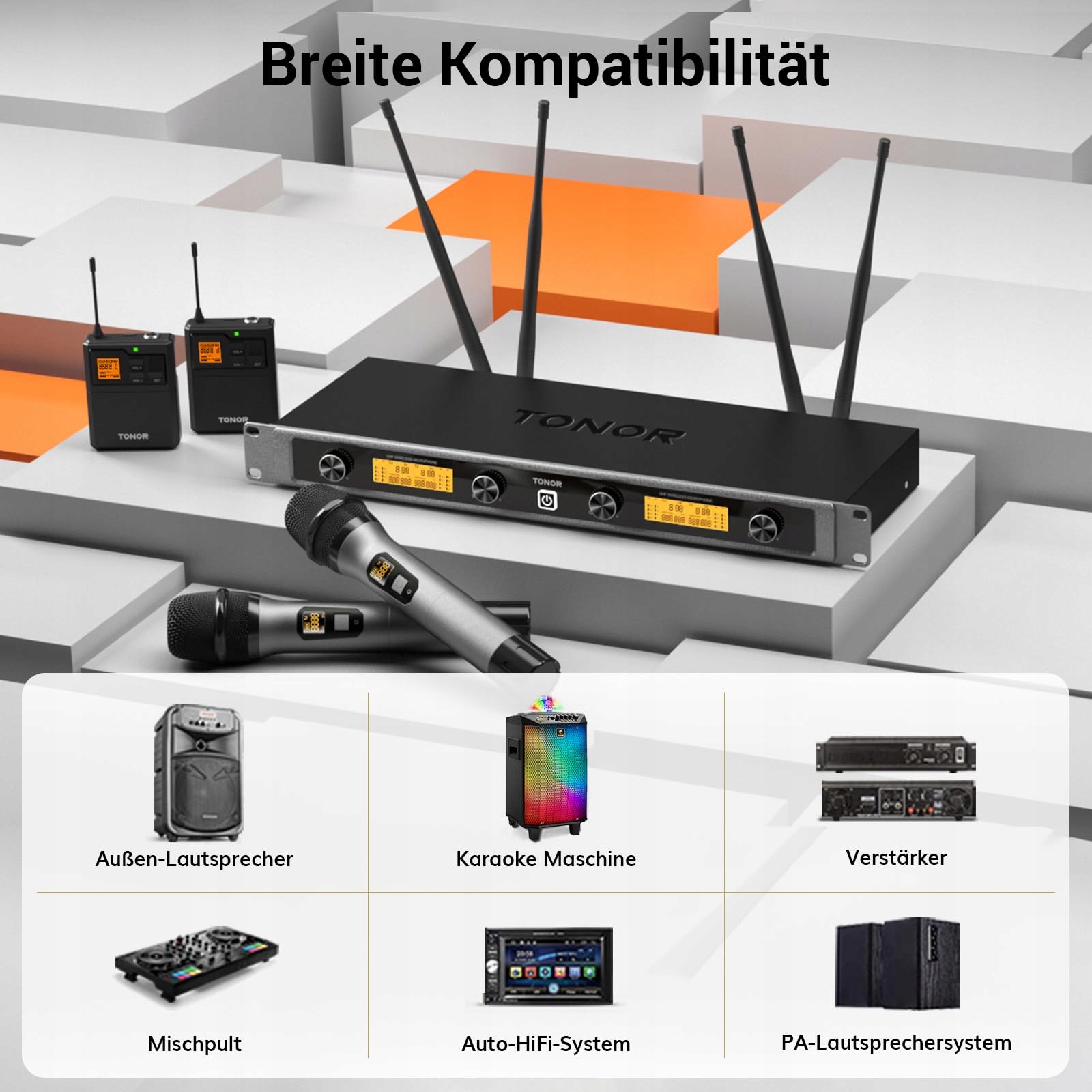 TONOR Zestaw Mikrofonów Bezprzewodowych UHF 4-Kanałowy Do Śpiewu Karaoke — miniatura 8