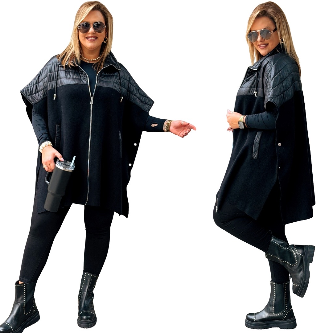 Dámská prošívaná svetrová vesta Plus Size Pončo Cavaricci Černá