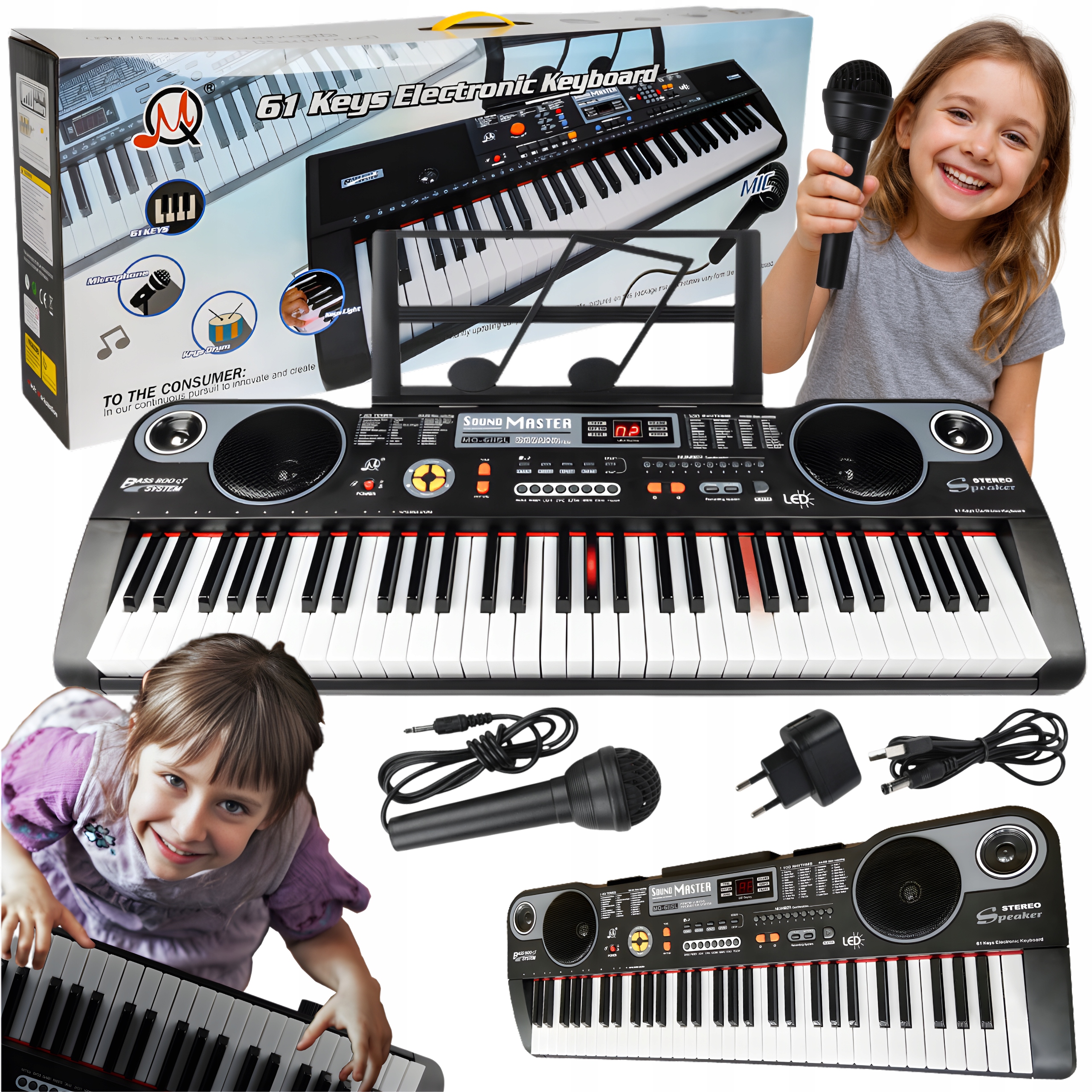 Velká Klávesnice Varhany Klavír Podsvícené Klávesy Led Režim Lekce Mikrofon