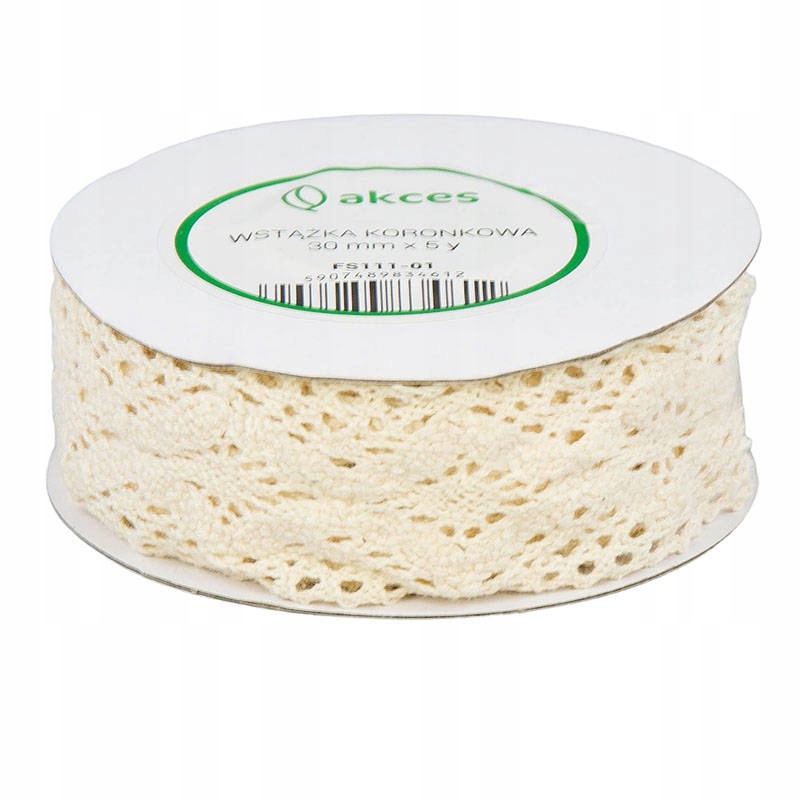 Koronka bawełniana kremowa ecru ekri taśma 30mm 30 mm 3 cm 3cm 4,5m