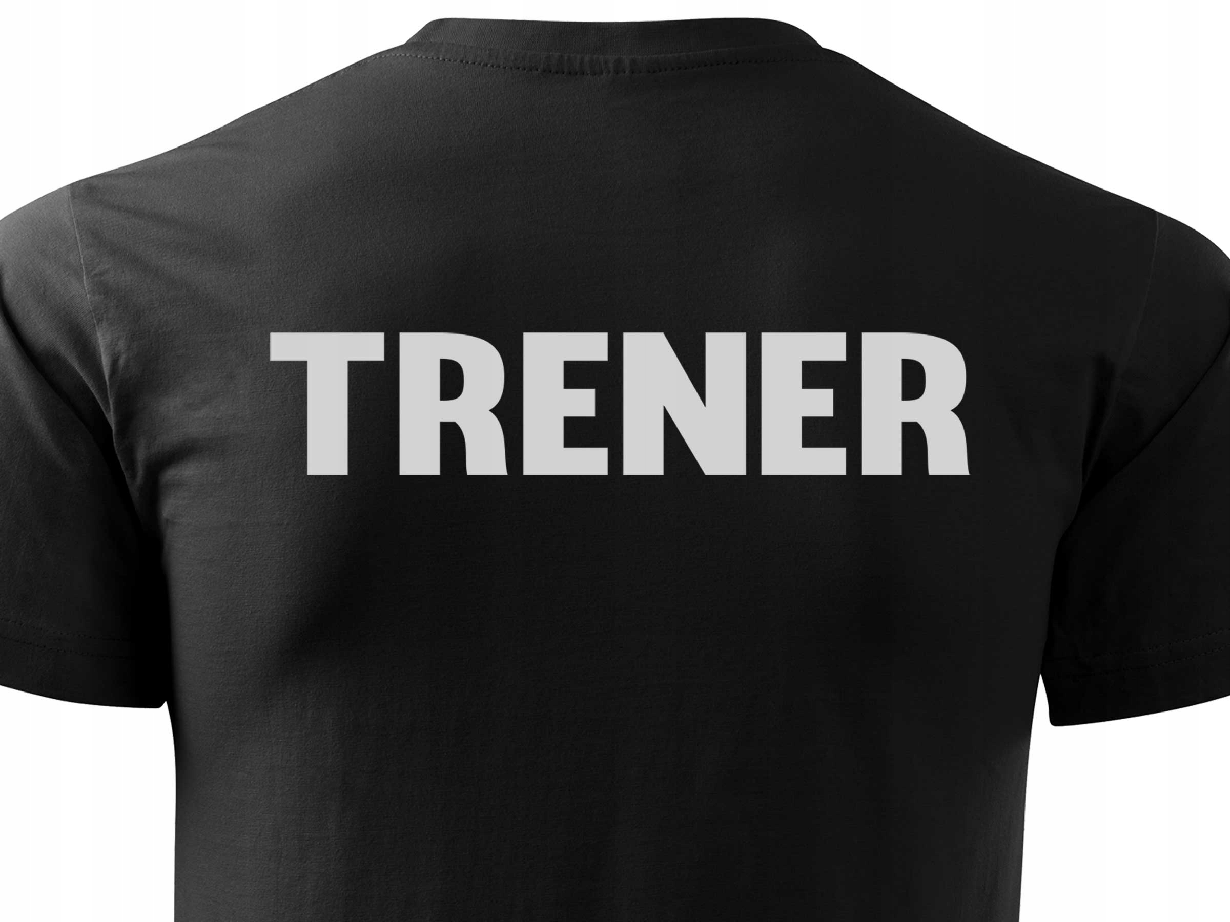 

Czarna Koszulka T-shirt Trenerska - Nadruk Trener