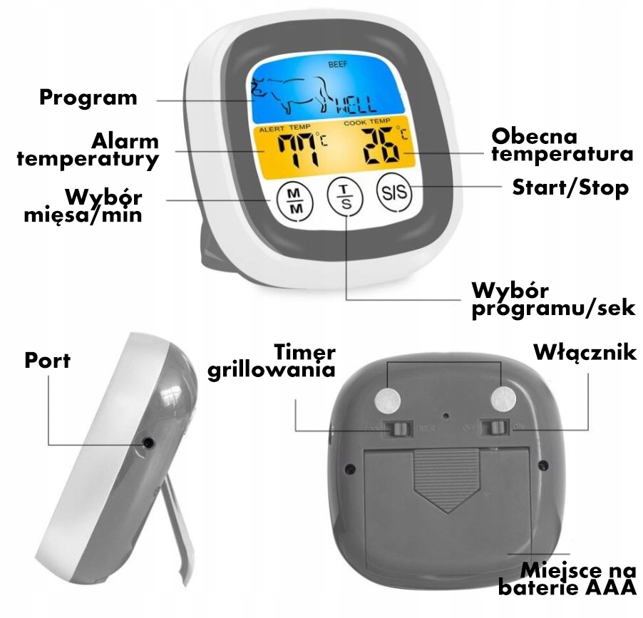Dotykowy termometr do grilla wędzarnia timer dom Kod producenta C223