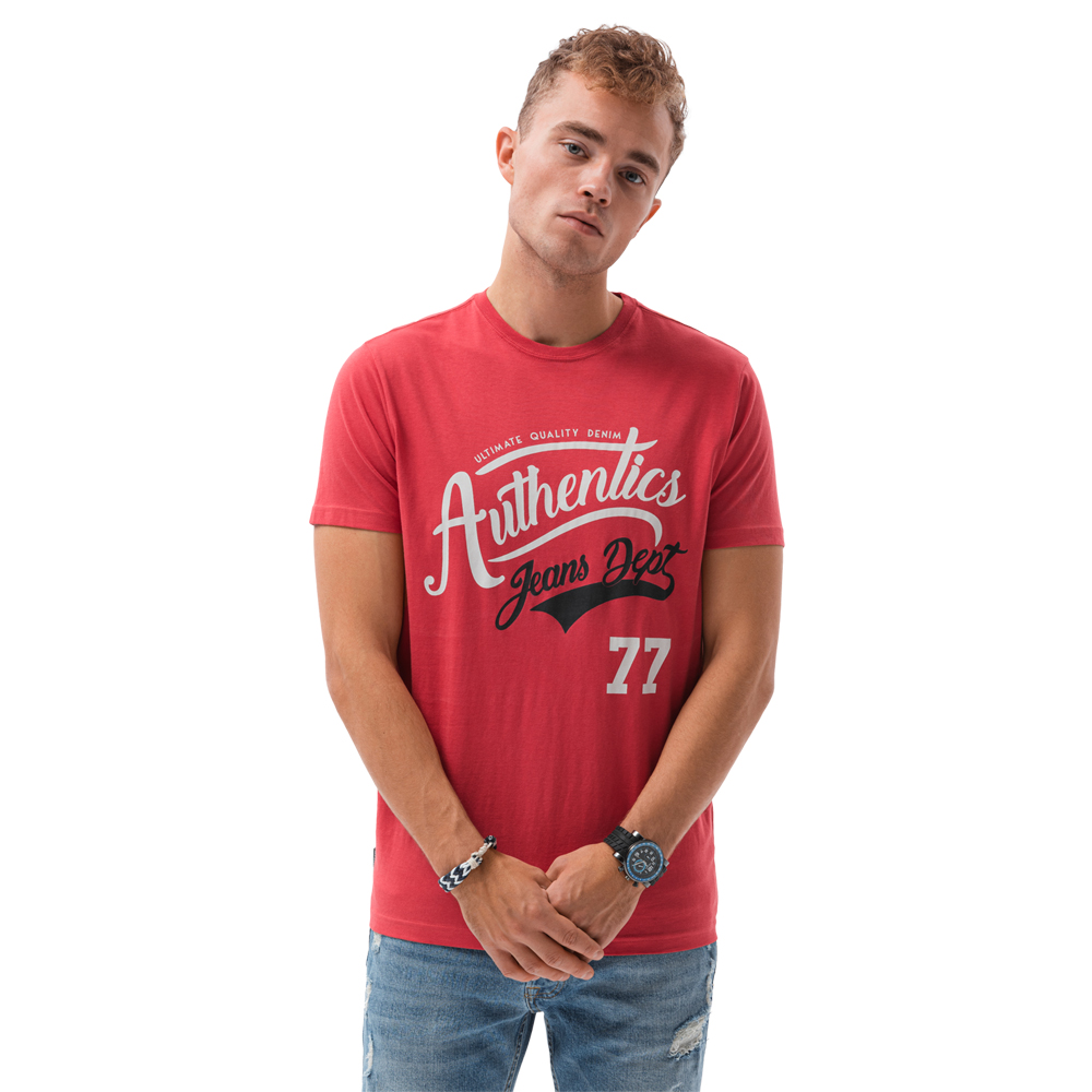 

T-shirt męski z nadrukiem S1434 V-22A czerwony L