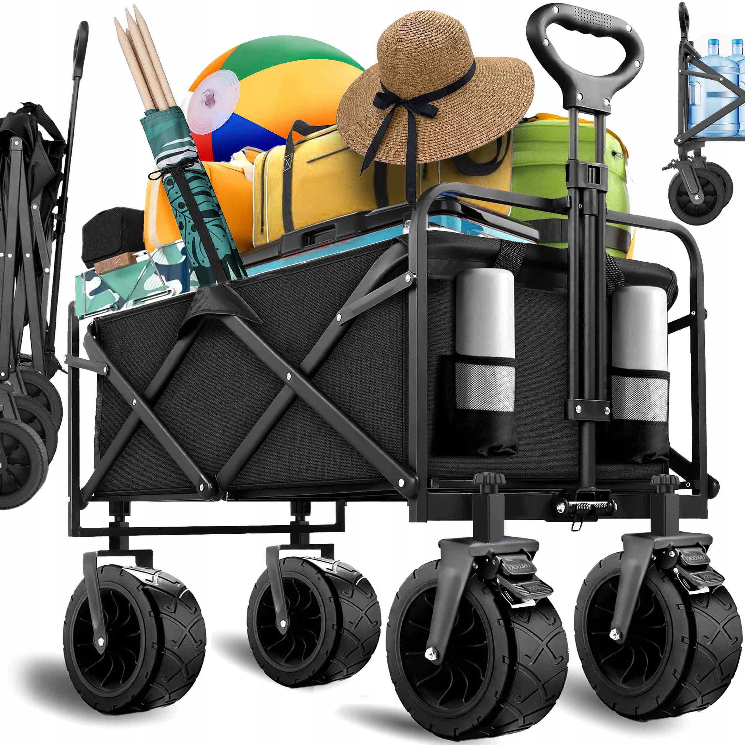 Wózek Turystyczny Plażowy Składany Ogrodowy Transportowy Koła Terenowe 120L