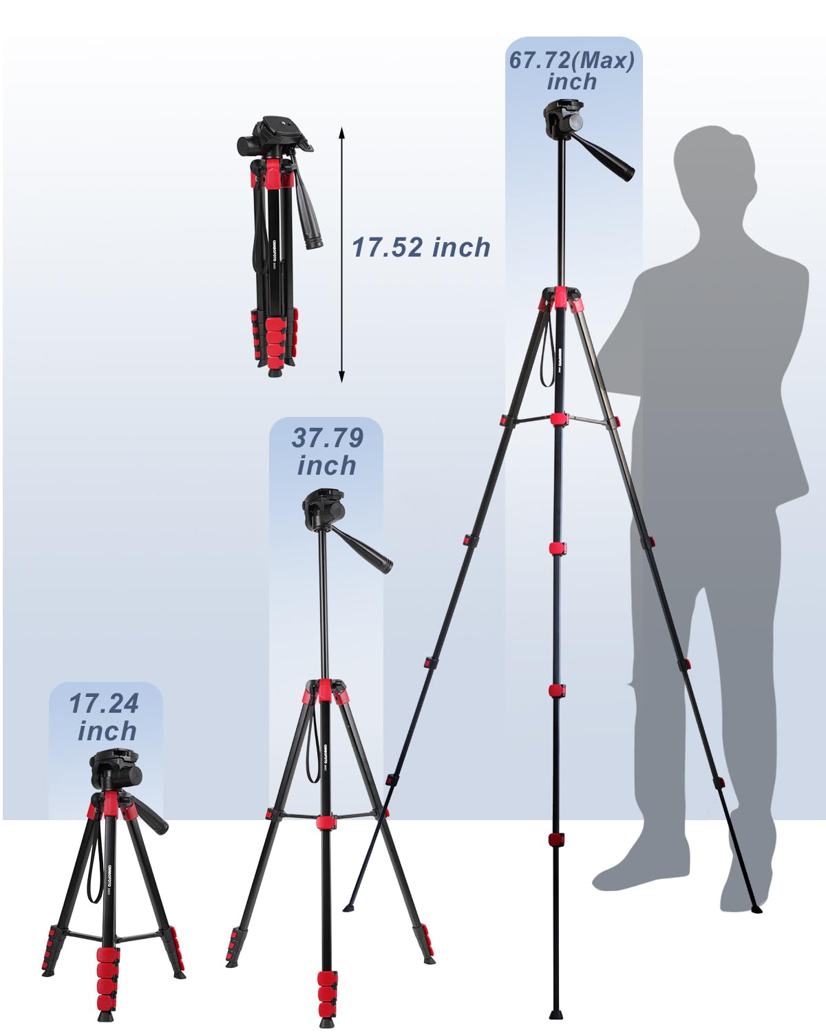 CAMBOFOTO Statyw Aluminiowy 172cm Z Torbą Kompatybilny Z Urządzeniami — miniatura 5