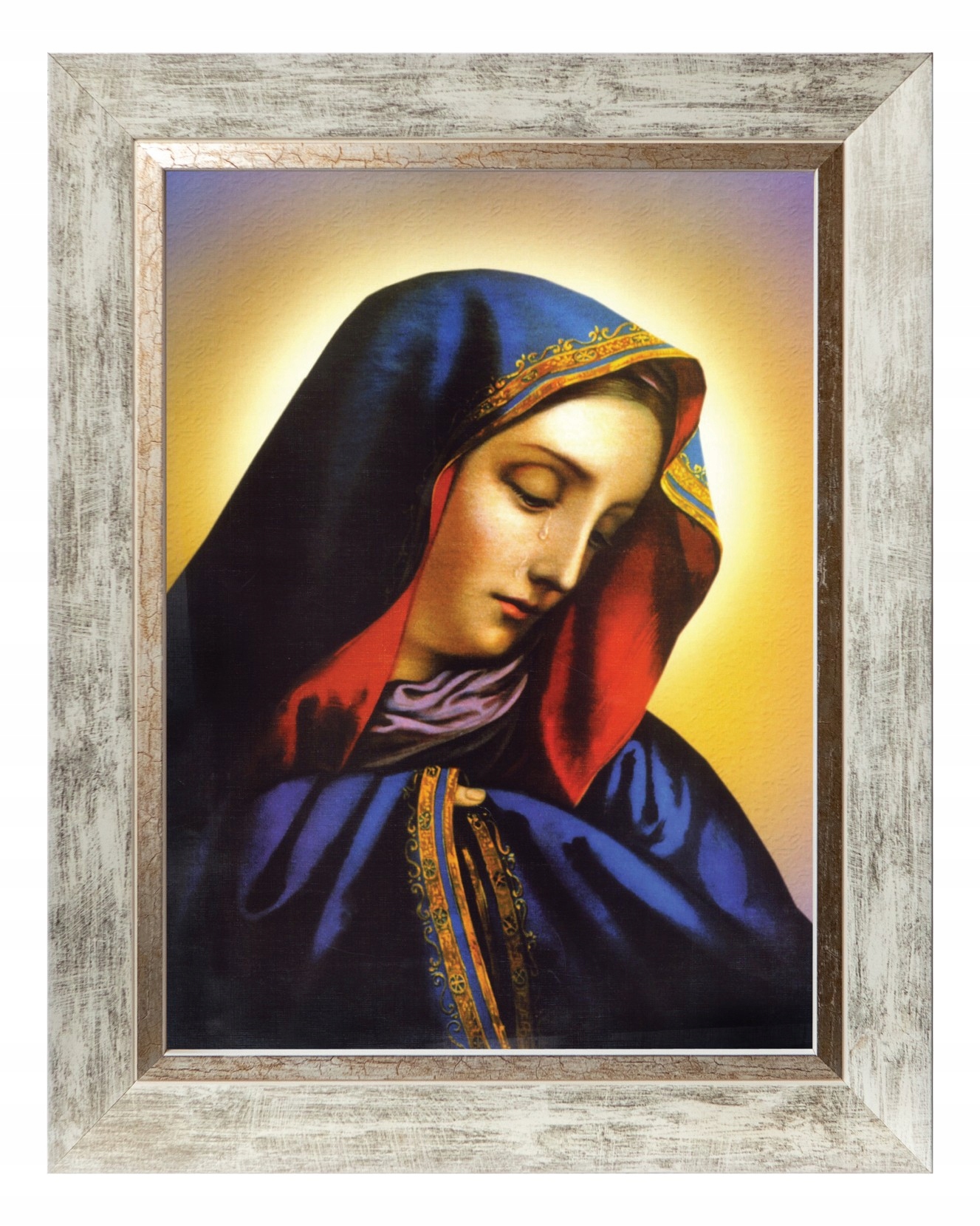 Matka Boží Sakrální Obraz Marie V Bílém Ozdobném Rámu 30X40