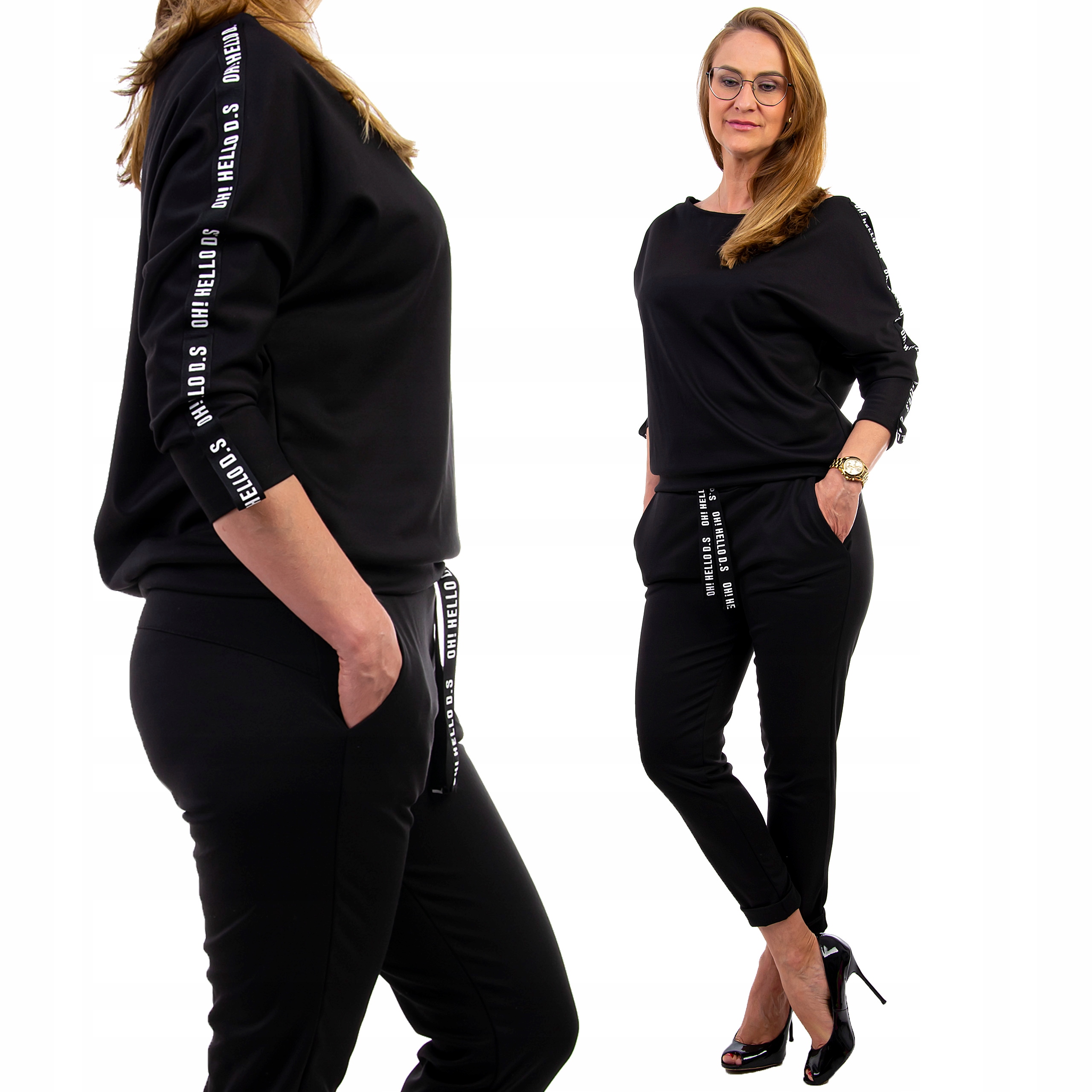 Z148 KOMPLET DRES LAMÓWKA MANKIET CZARNY r 48