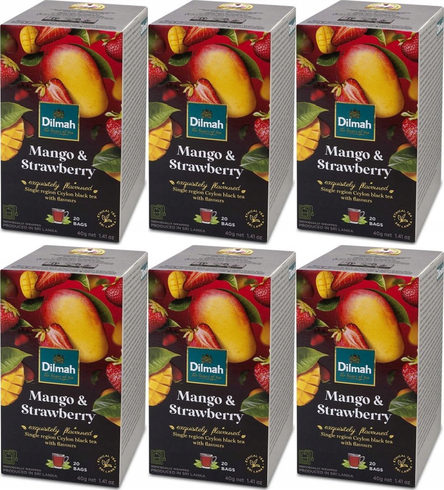 Herbata czarna ekspresowa Dilmah Mango Strawberry aromatyzowana 20k x 6