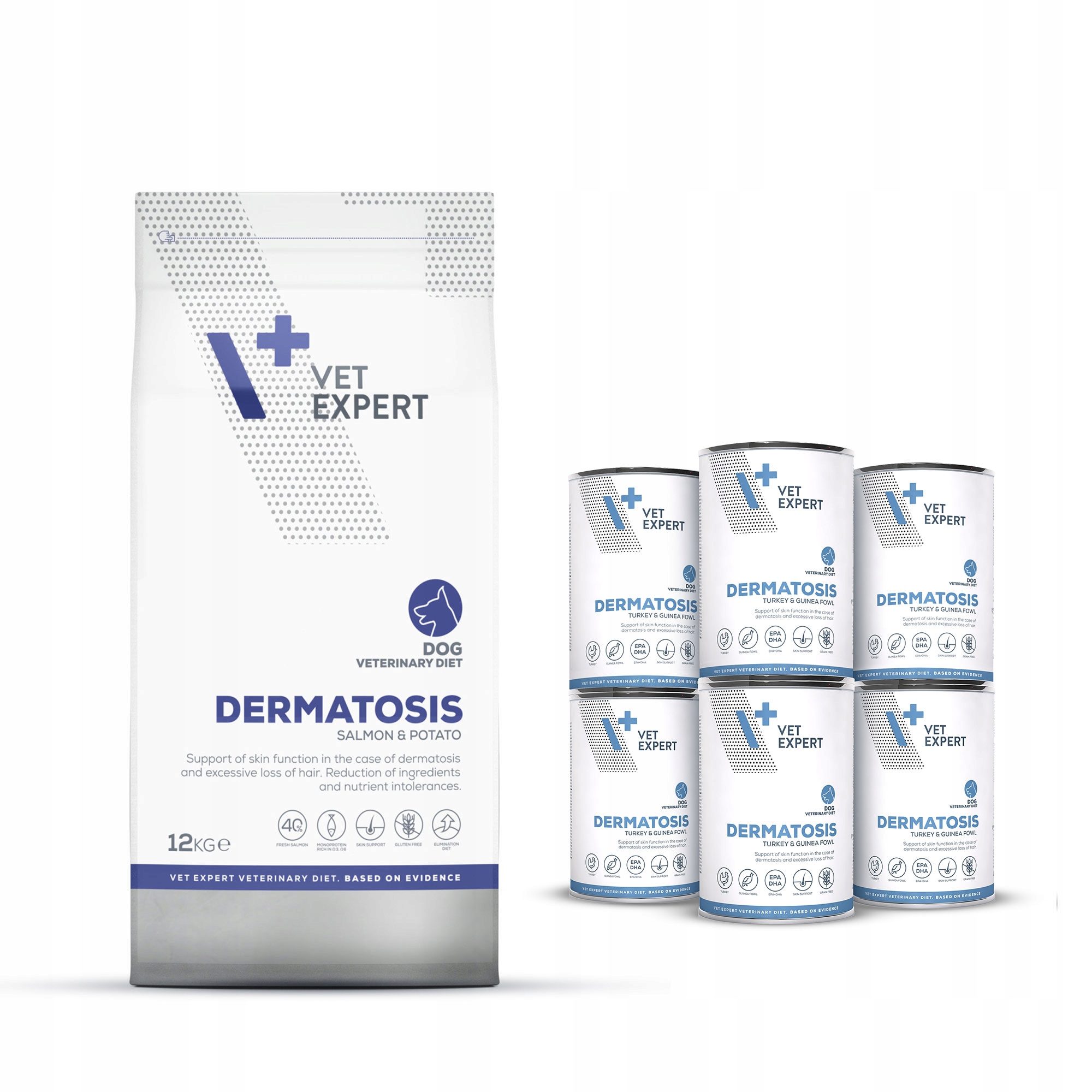 Zestaw mokra i sucha karma dla psa Vet Expert Dermatosis Dog 12kg 16x400g